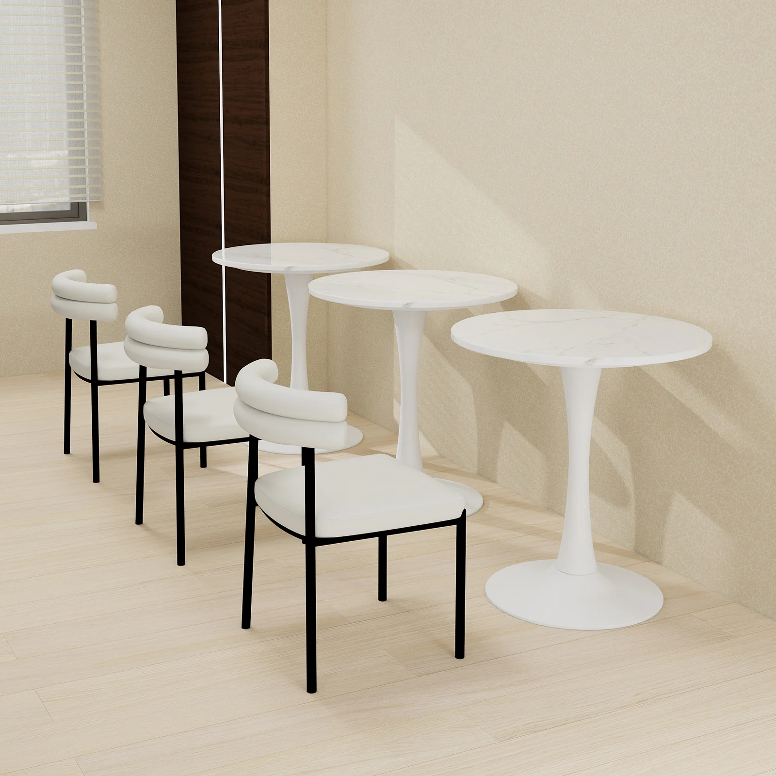 Coffee Table 27.6-inch Round Marble Mid-Century Modern 2-4 Person White Finish - Image 4