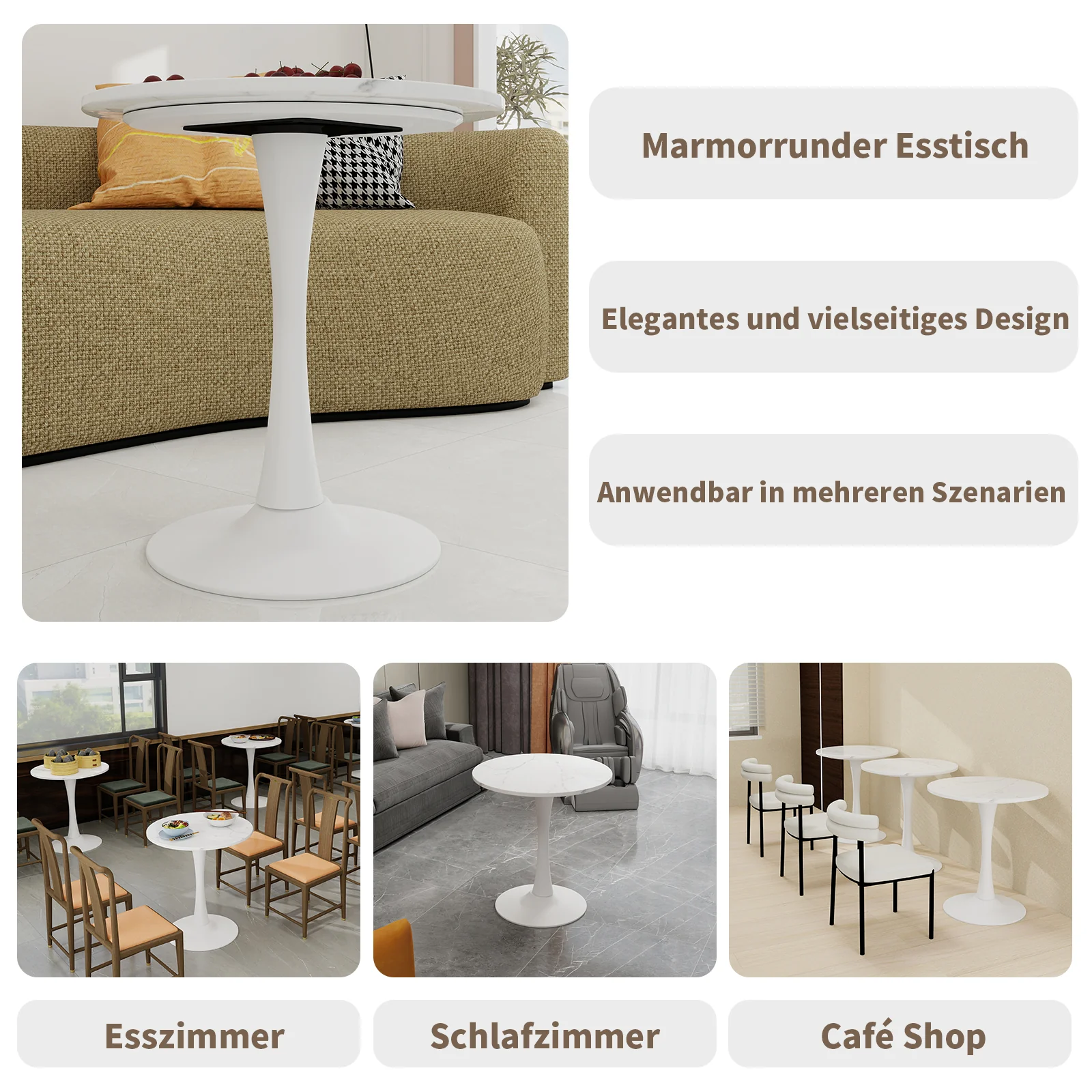 Coffee Table 27.6-inch Round Marble Mid-Century Modern 2-4 Person White Finish - Image 6