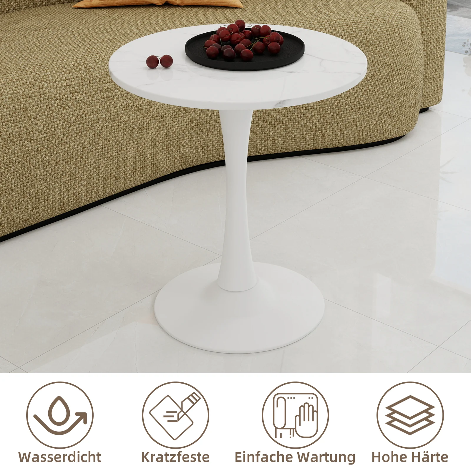 Coffee Table 27.6-inch Round Marble Mid-Century Modern 2-4 Person White Finish - Image 7