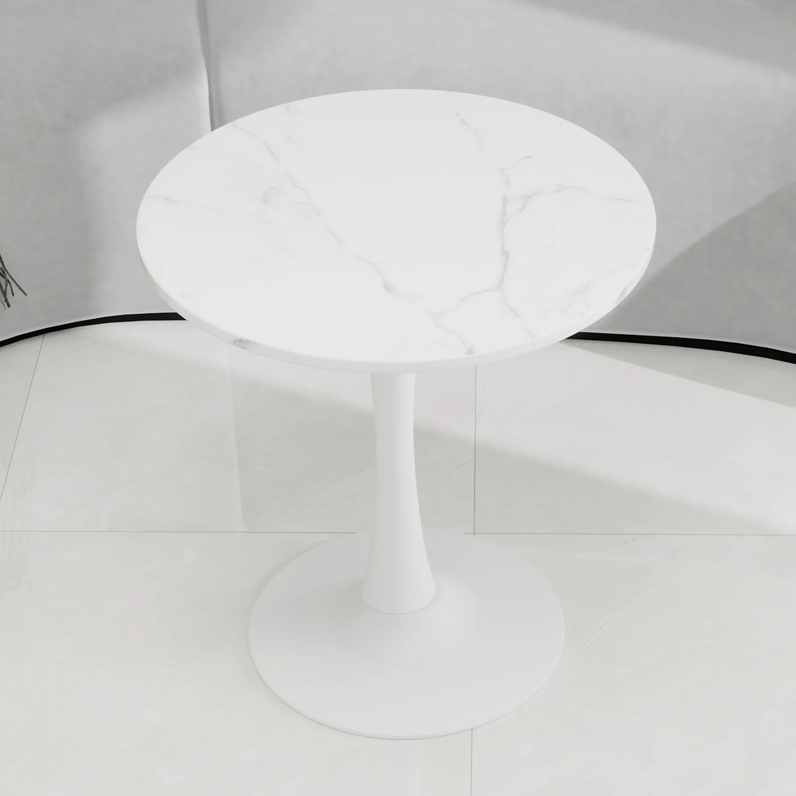 Coffee Table 27.6-inch Round Marble Mid-Century Modern 2-4 Person White Finish - Image 9