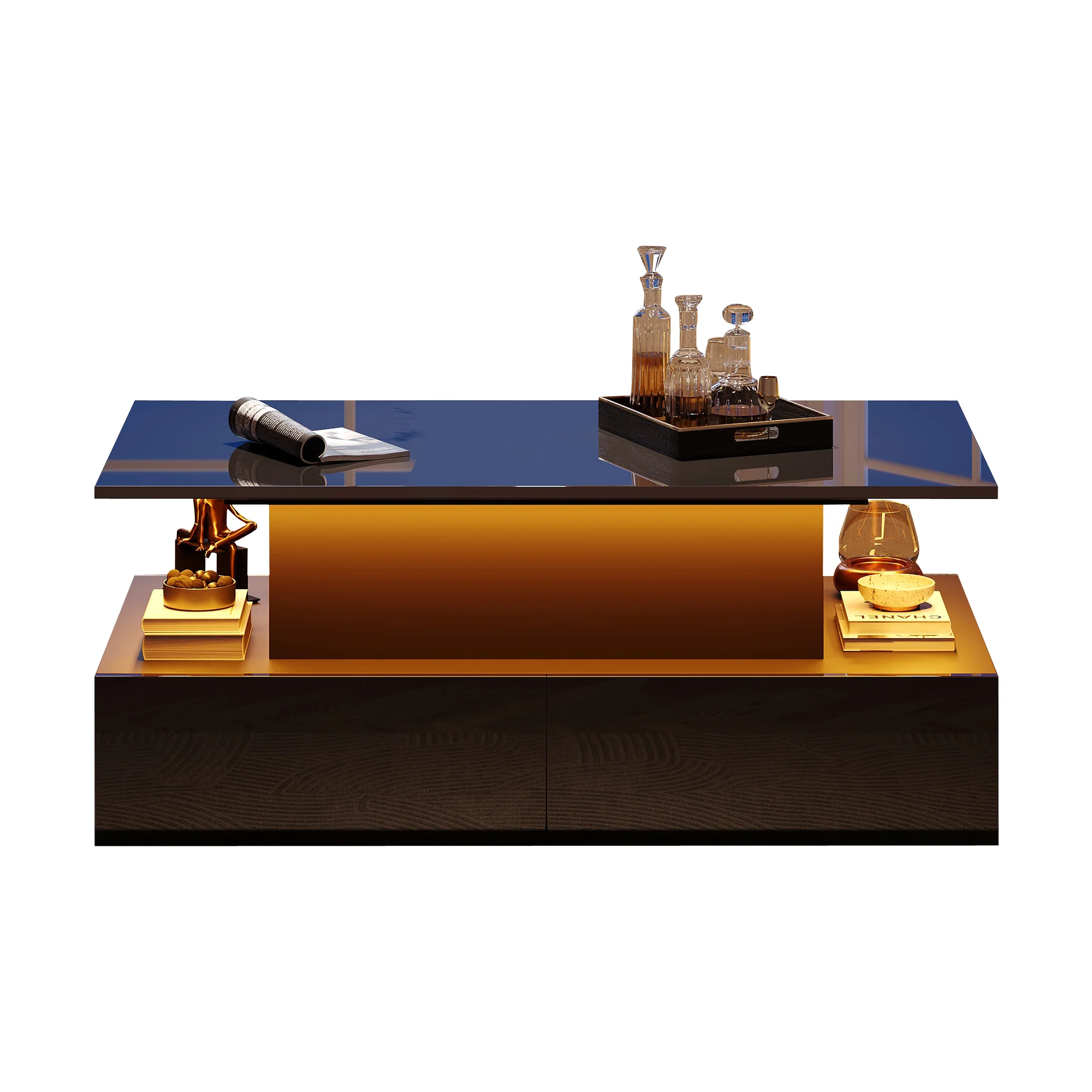 Coffee Table, LED Lit with 4 Drawers, Black High-Gloss - Image 8
