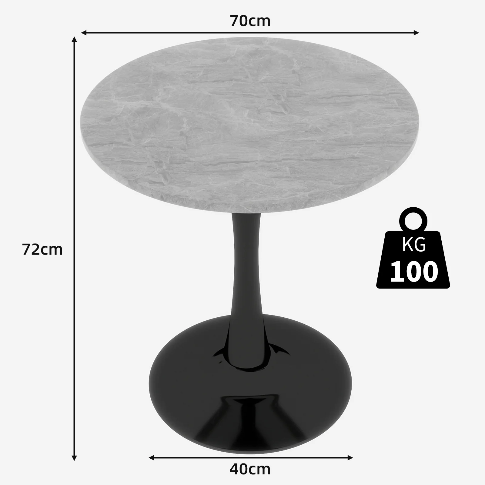 Coffee Table Mid-Century Modern Round Marble Top 27.6-inch - Black - Image 10