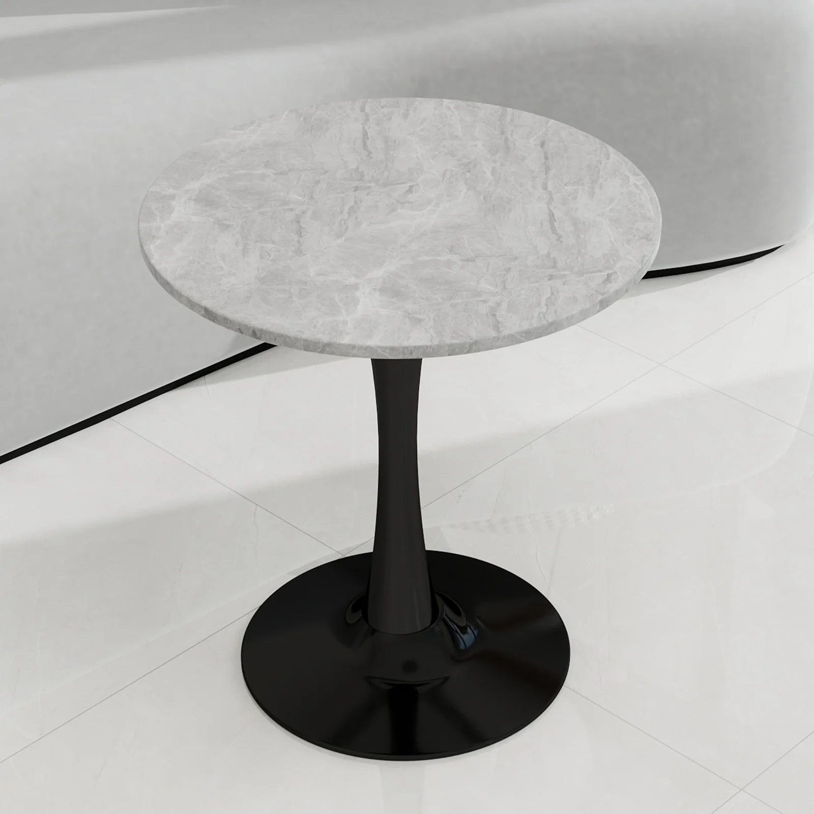 Coffee Table Mid-Century Modern Round Marble Top 27.6-inch - Black - Image 2