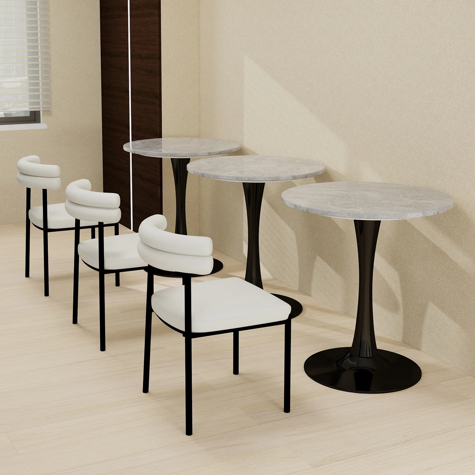 Coffee Table Mid-Century Modern Round Marble Top 27.6-inch - Black - Image 9