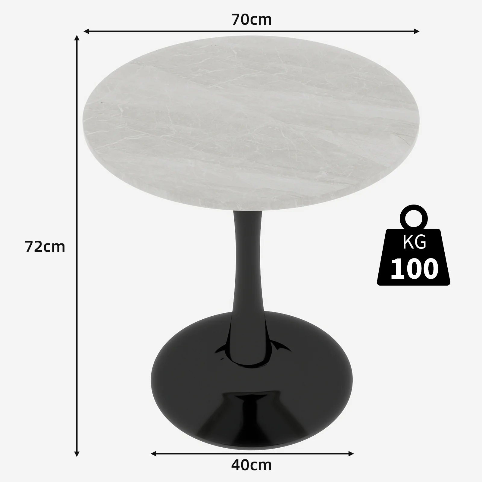 Coffee Table Round Marble Top Mid-Century Modern 27.6-inch - Black - Image 10