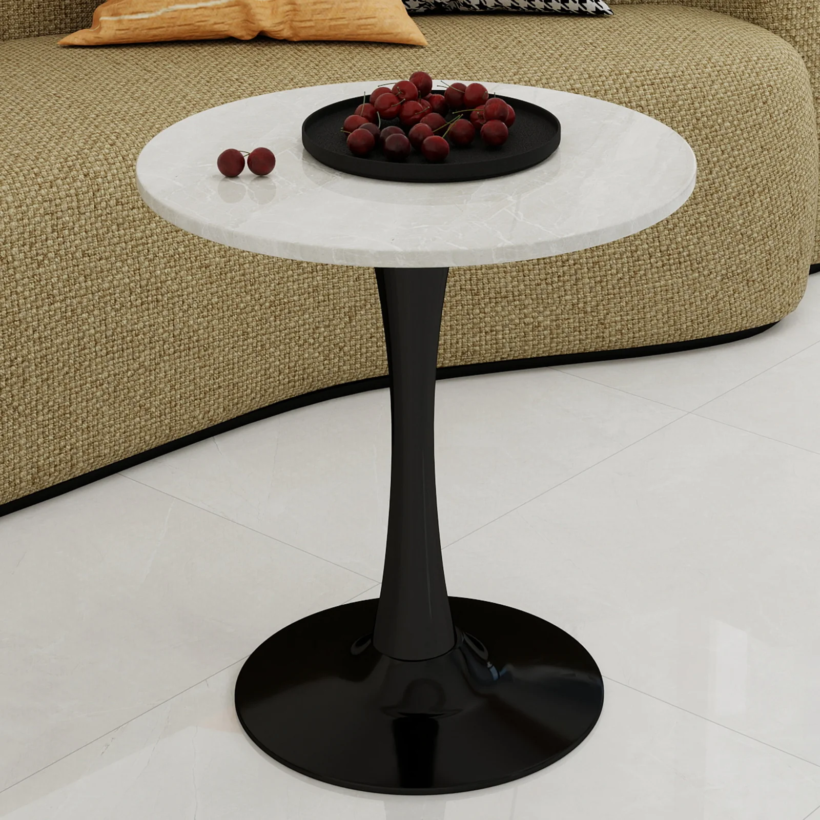 Coffee Table Round Marble Top Mid-Century Modern 27.6-inch - Black - Image 7
