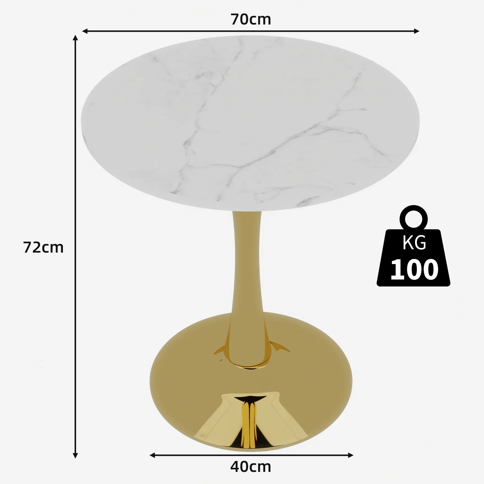 Coffee Table Round Marble Top Mid-Century Modern Style 27.6-inch Golden - Image 10