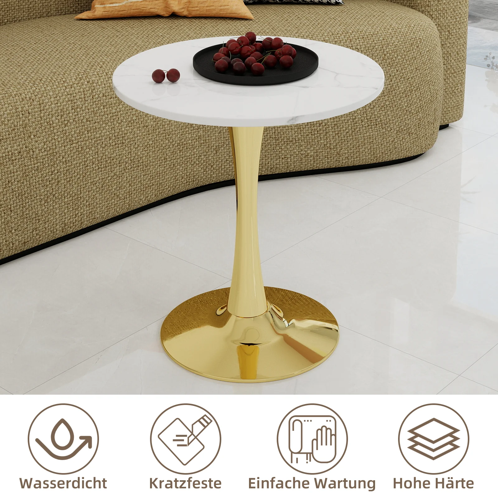 Coffee Table Round Marble Top Mid-Century Modern Style 27.6-inch Golden - Image 2
