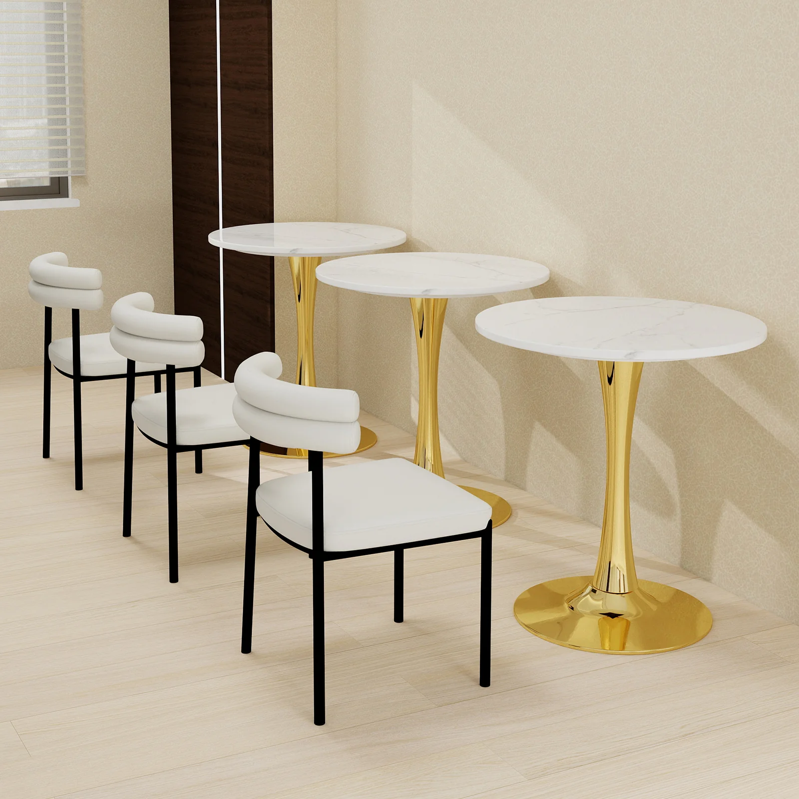 Coffee Table Round Marble Top Mid-Century Modern Style 27.6-inch Golden - Image 8