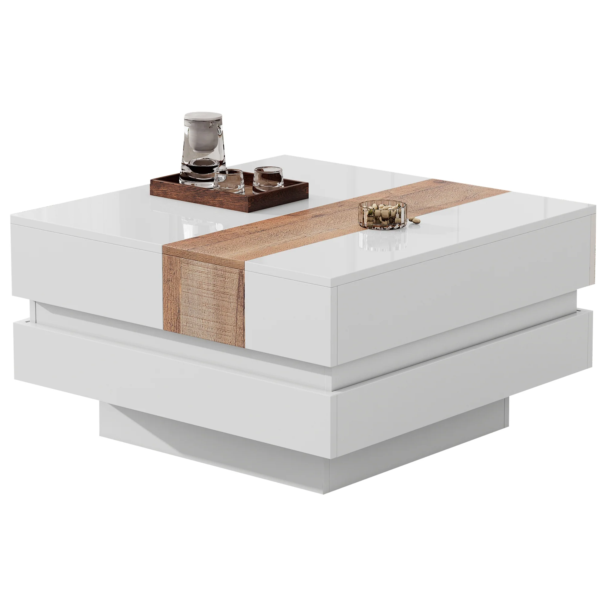 Coffee Table, Square with Extendable Top & Hidden Storage, White High Gloss - Image 6