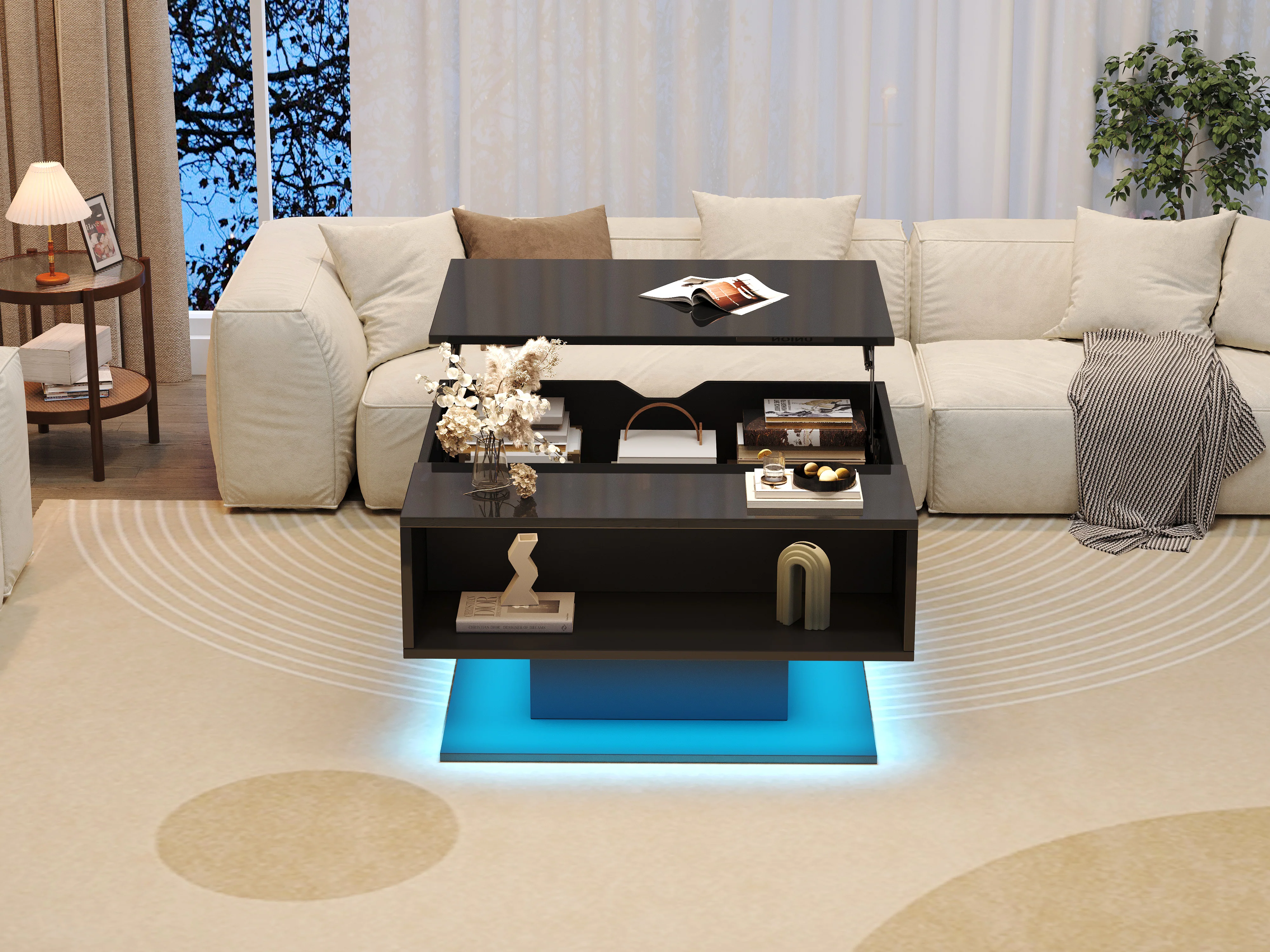 Coffee Table with Hydraulic Lift, High-Gloss, Storage, Black - Image 6