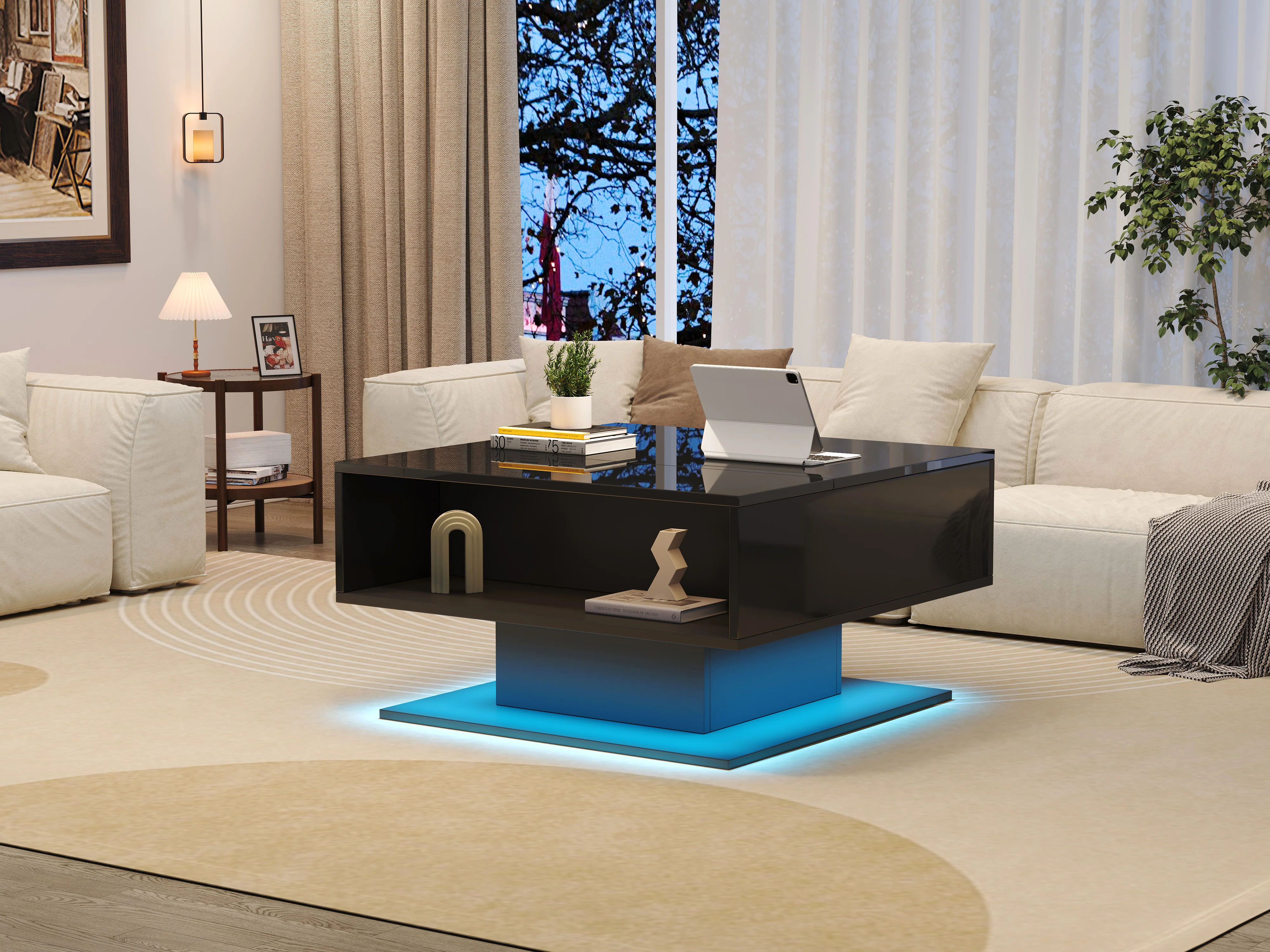 Coffee Table with Hydraulic Lift, High-Gloss, Storage, Black - Image 7