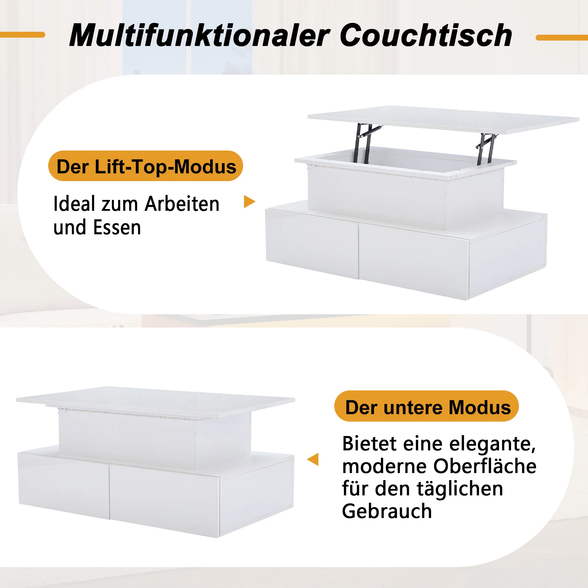 Coffee Table with LED Lighting and 4 Drawers, 90x55x41 cm, White High-Gloss - Image 4