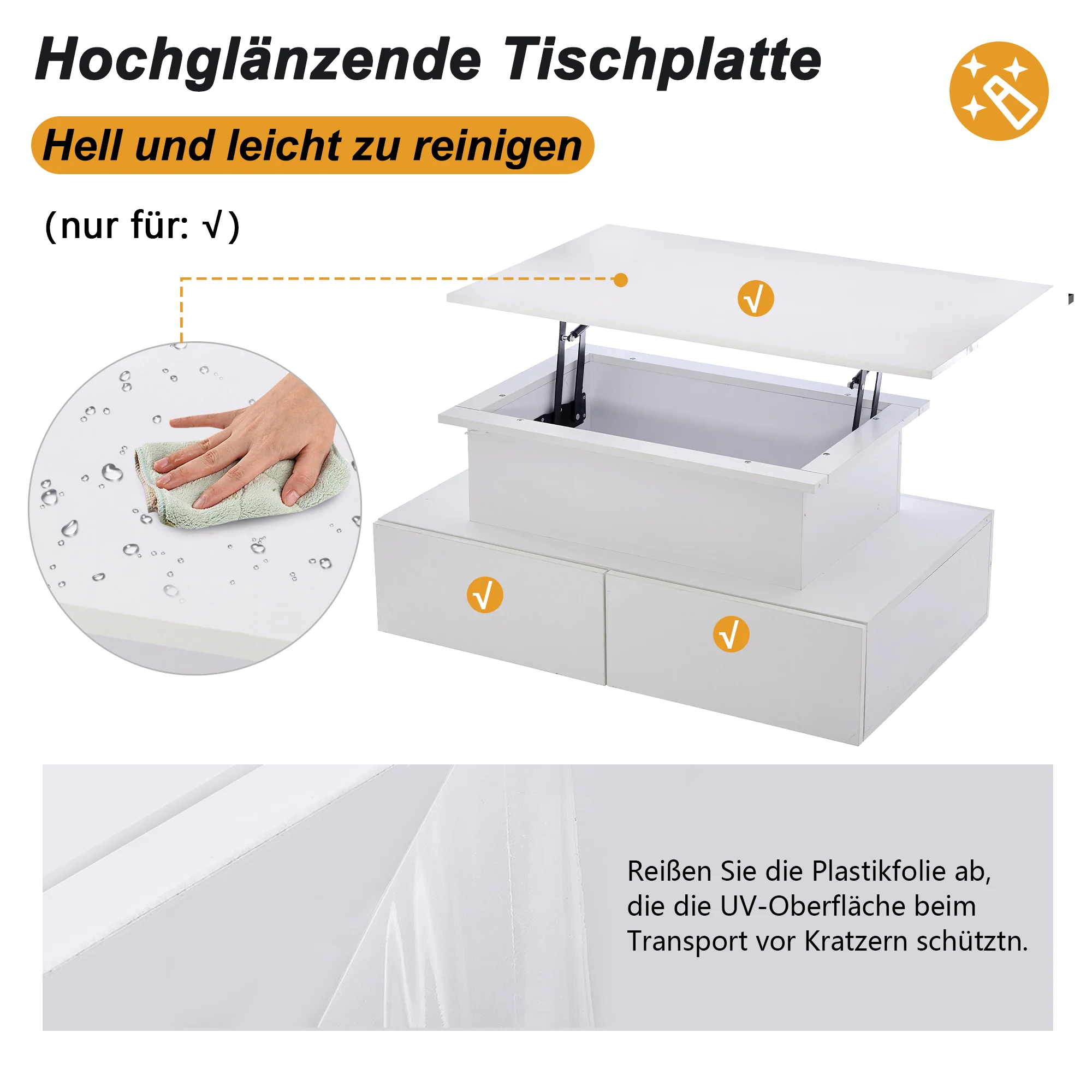 Coffee Table with LED Lighting and 4 Drawers, 90x55x41 cm, White High-Gloss - Image 8