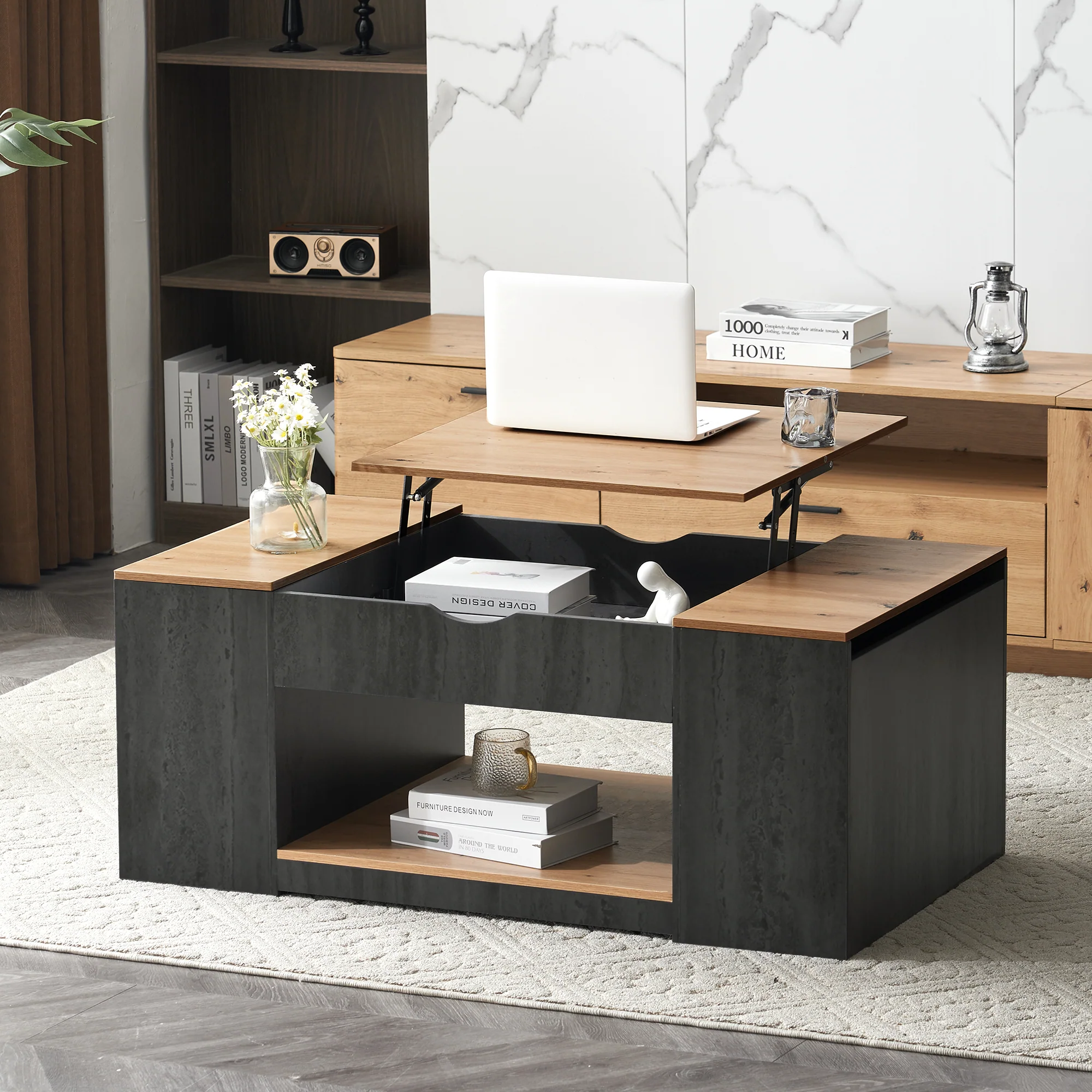 Coffee Table with Lift Function & Storage 109.5cm - Grey Frame - Image 2