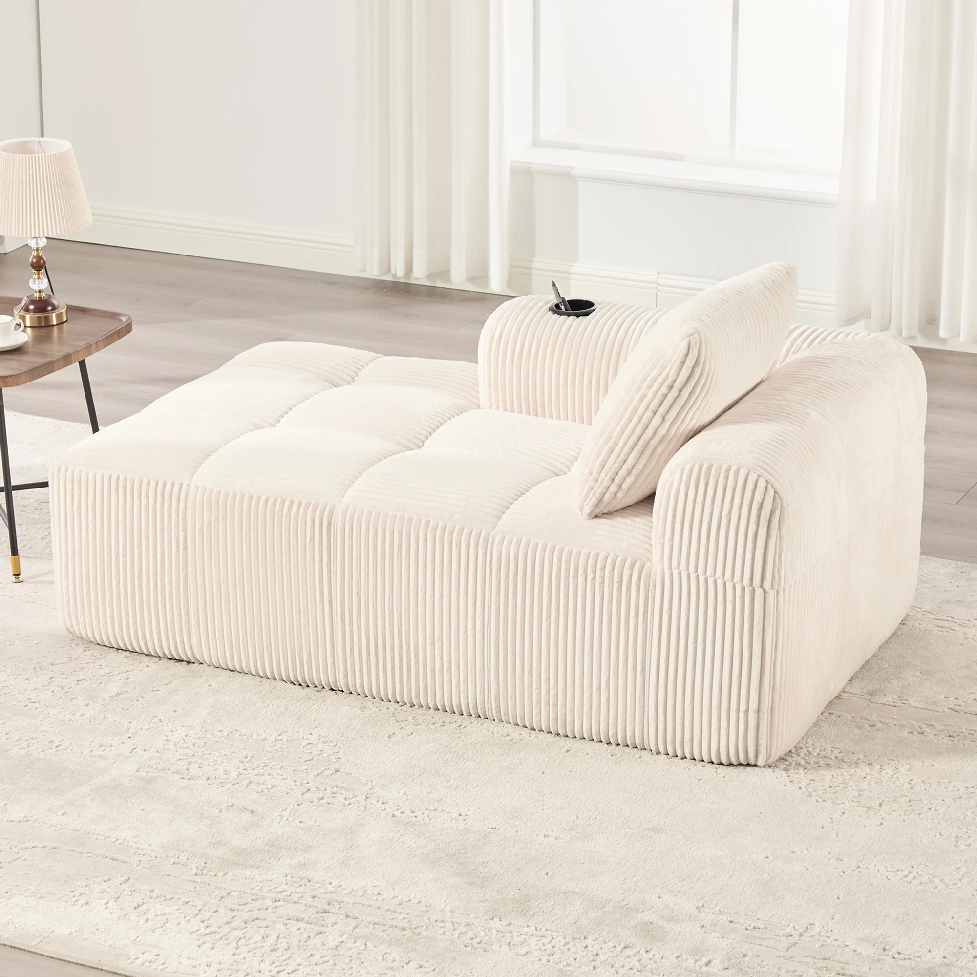 Corduroy Recliner Sofa - No Assembly, Side Pocket & Drink Holder