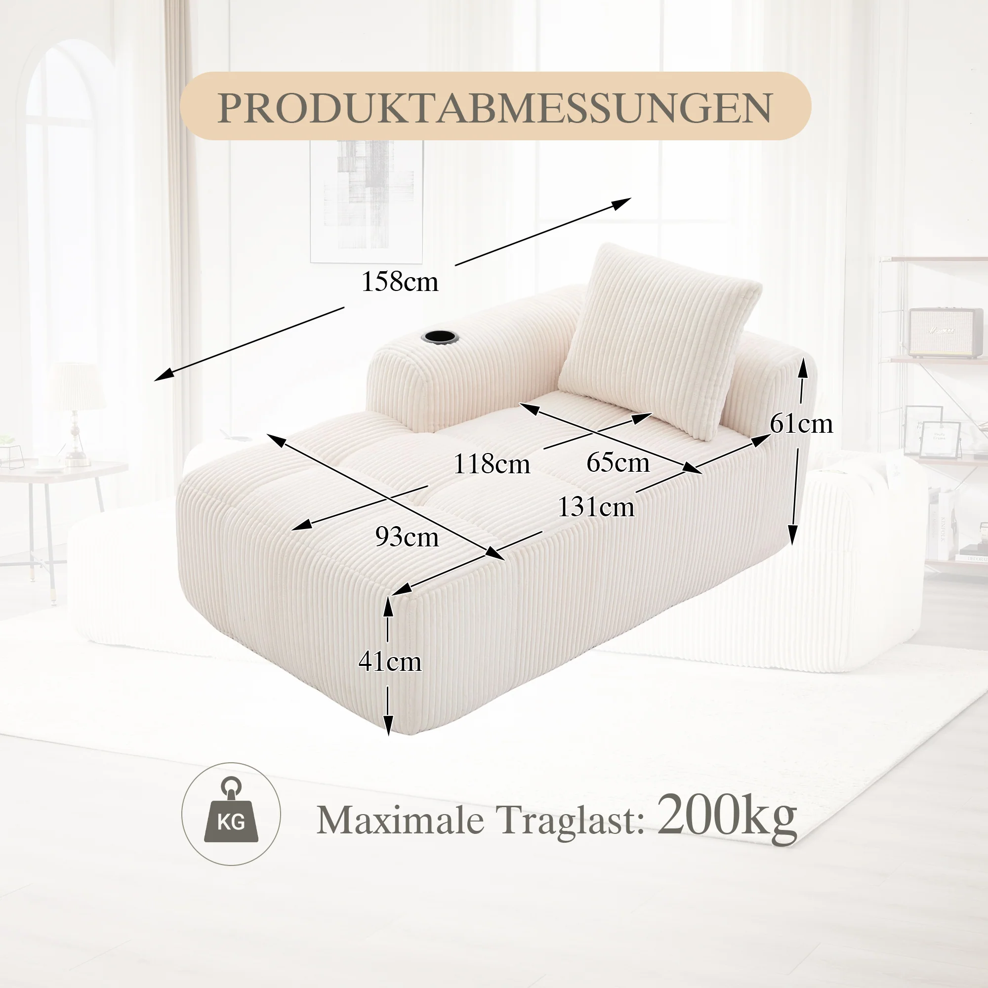 Corduroy Recliner Sofa - No Assembly, Side Pocket & Drink Holder - Image 2