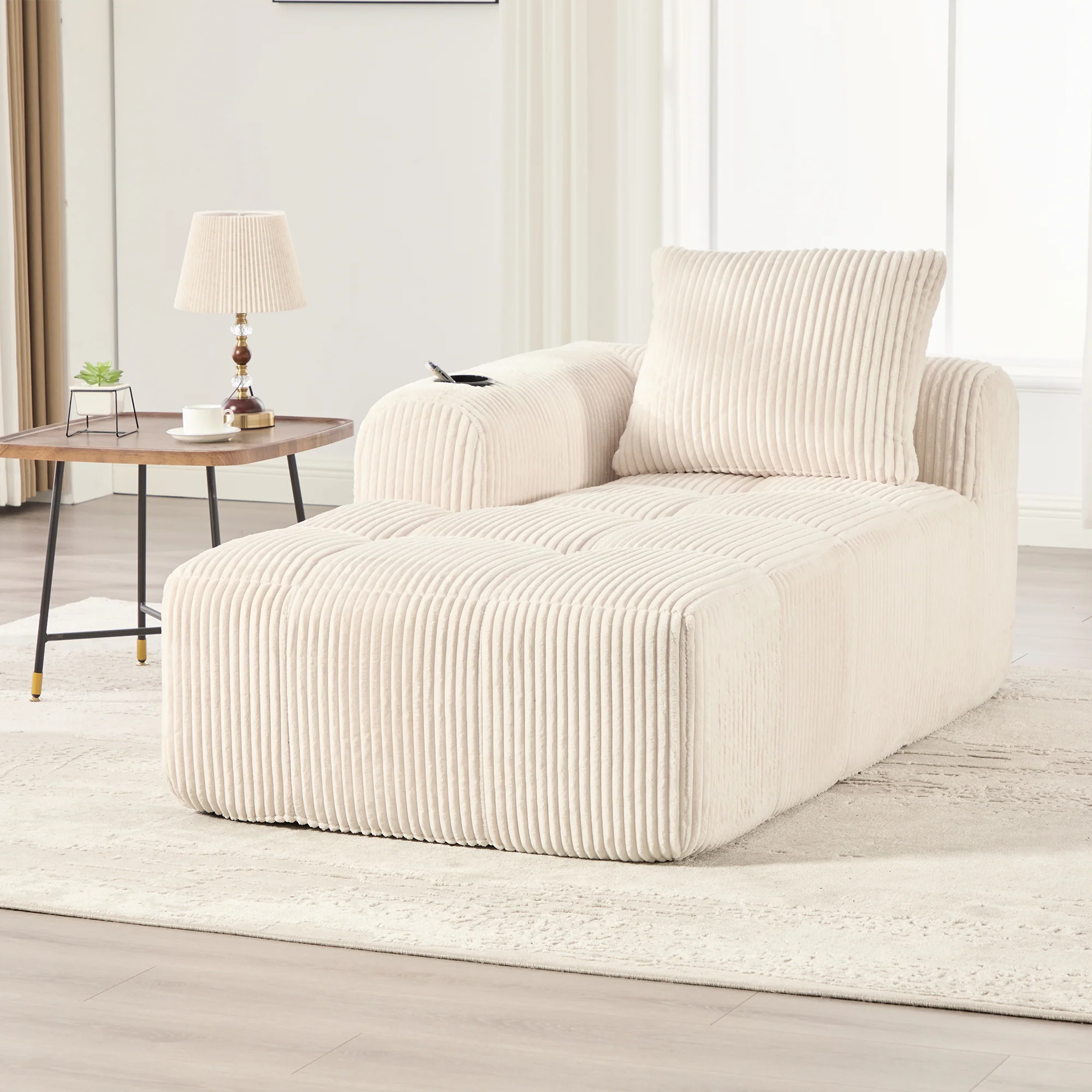 Corduroy Recliner Sofa - No Assembly, Side Pocket & Drink Holder - Image 3