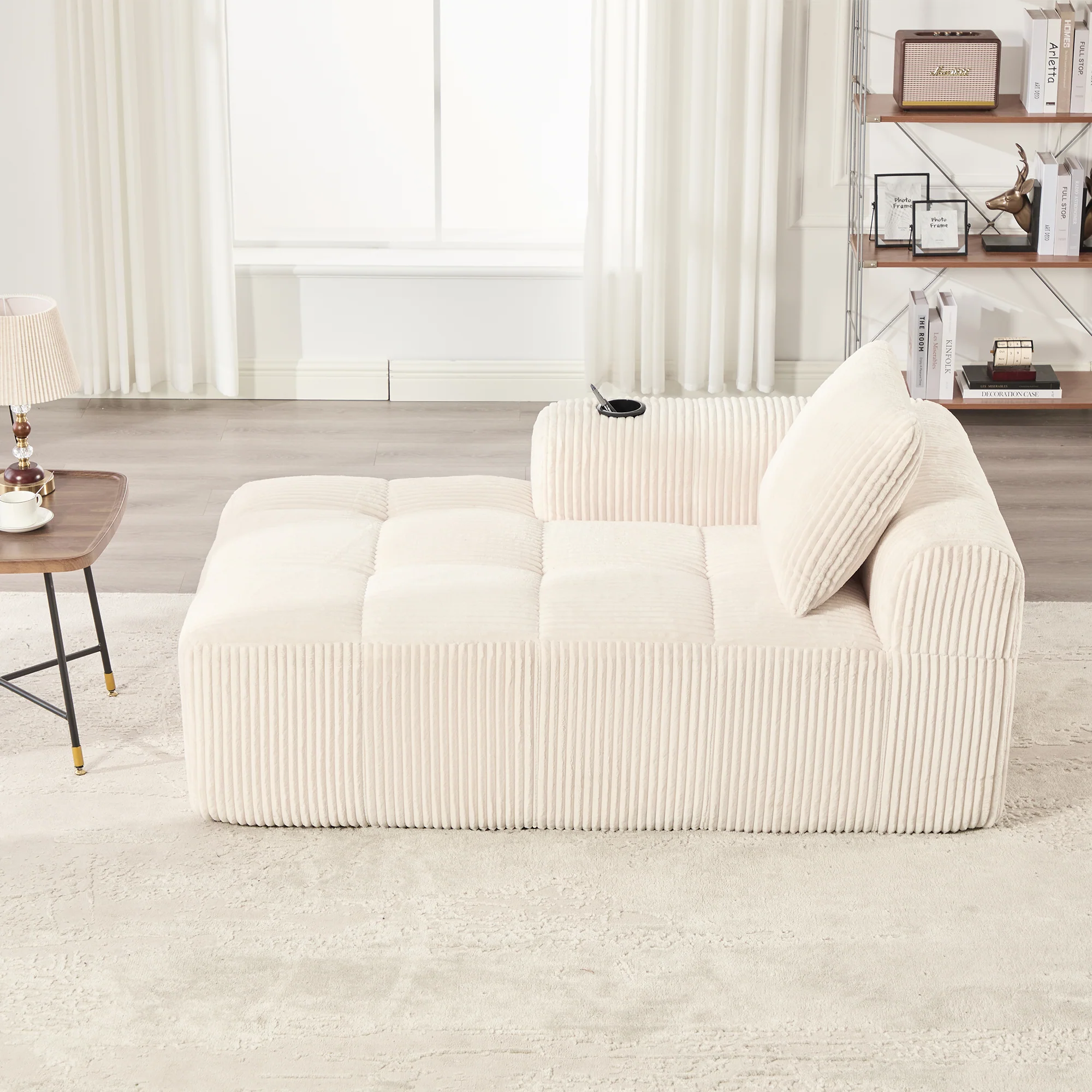 Corduroy Recliner Sofa - No Assembly, Side Pocket & Drink Holder - Image 6