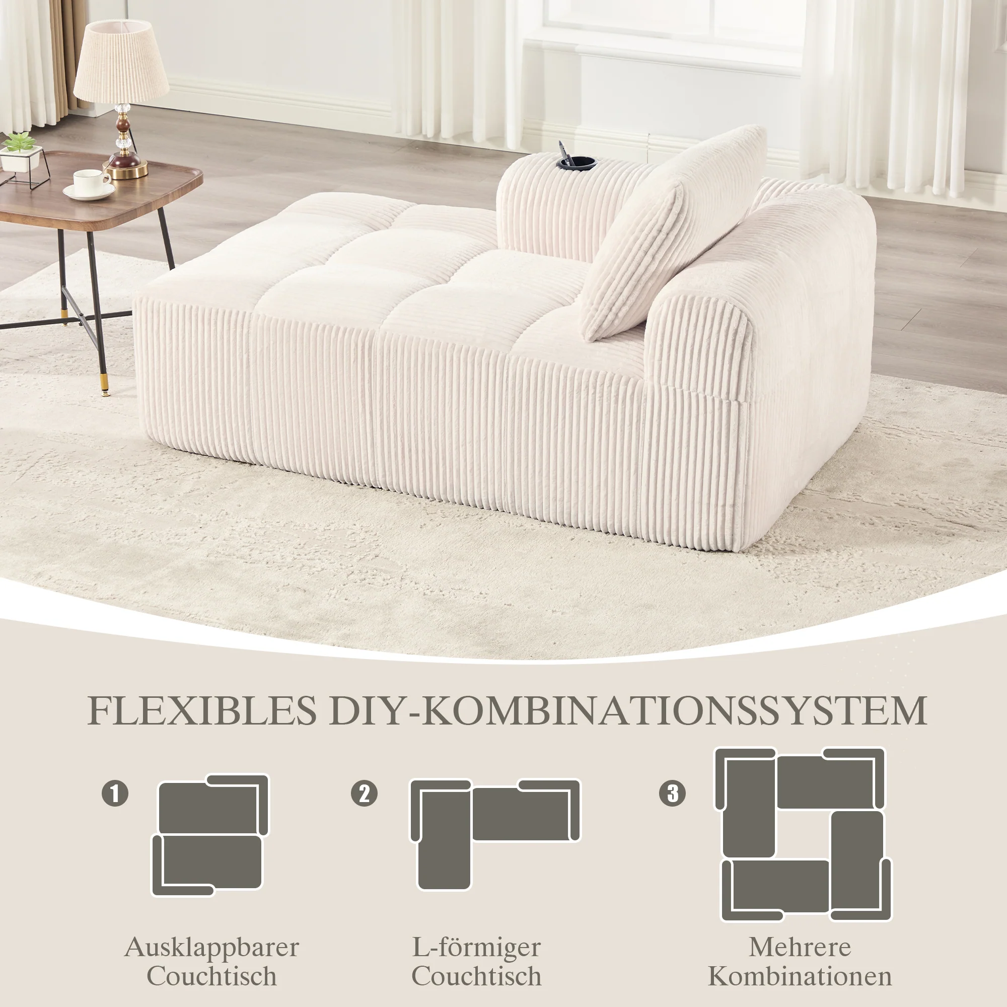Corduroy Recliner Sofa - No Assembly, Side Pocket & Drink Holder - Image 7