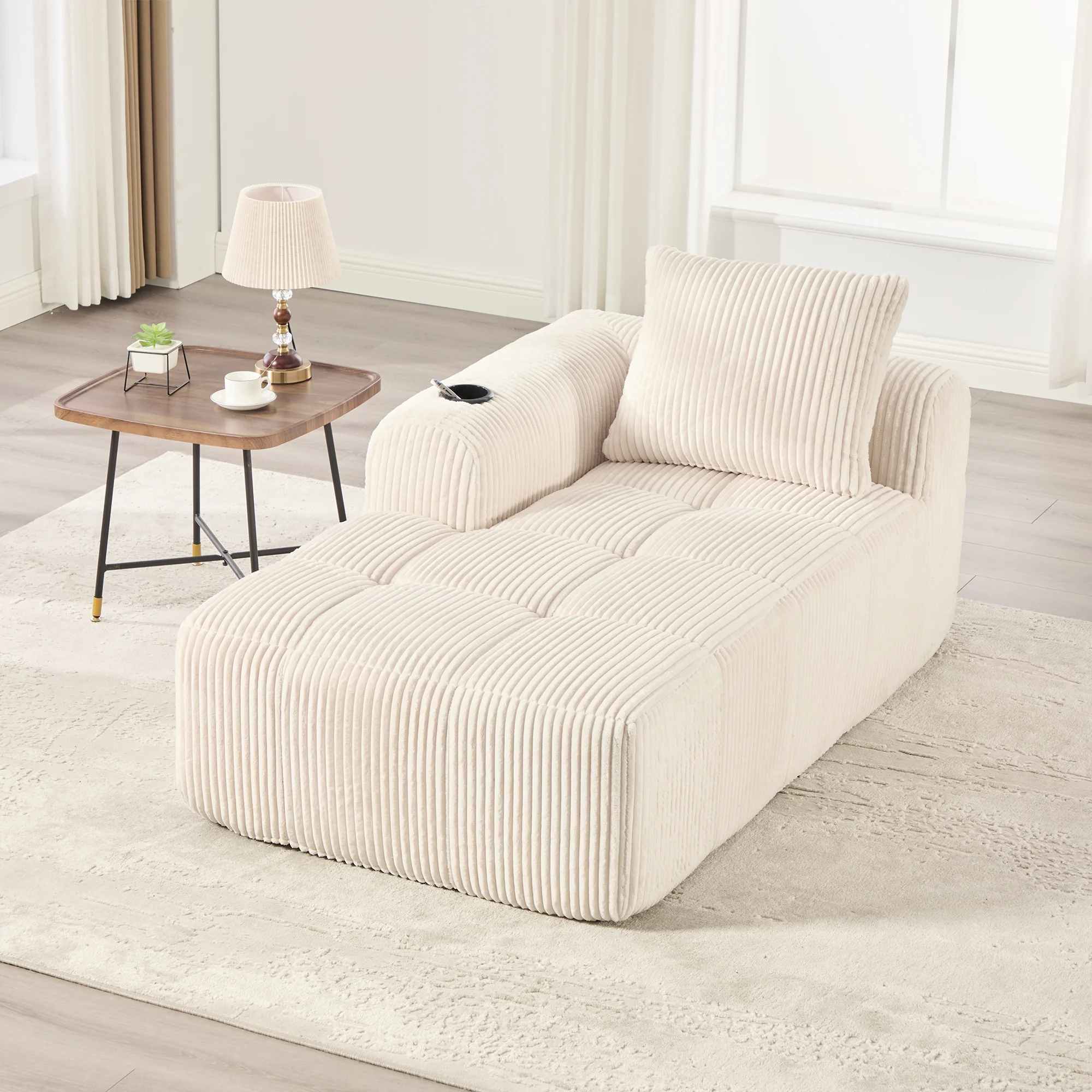 Corduroy Recliner Sofa - No Assembly, Side Pocket & Drink Holder - Image 9