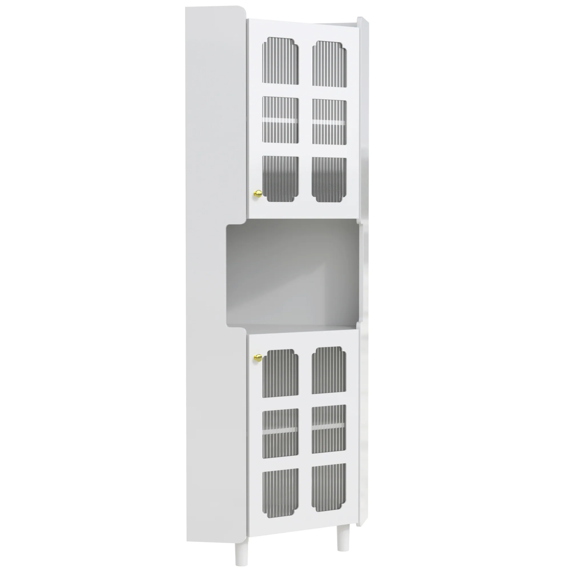 Corner Cabinet LED Multifunctional Storage - White Lacquer Finish - Image 10