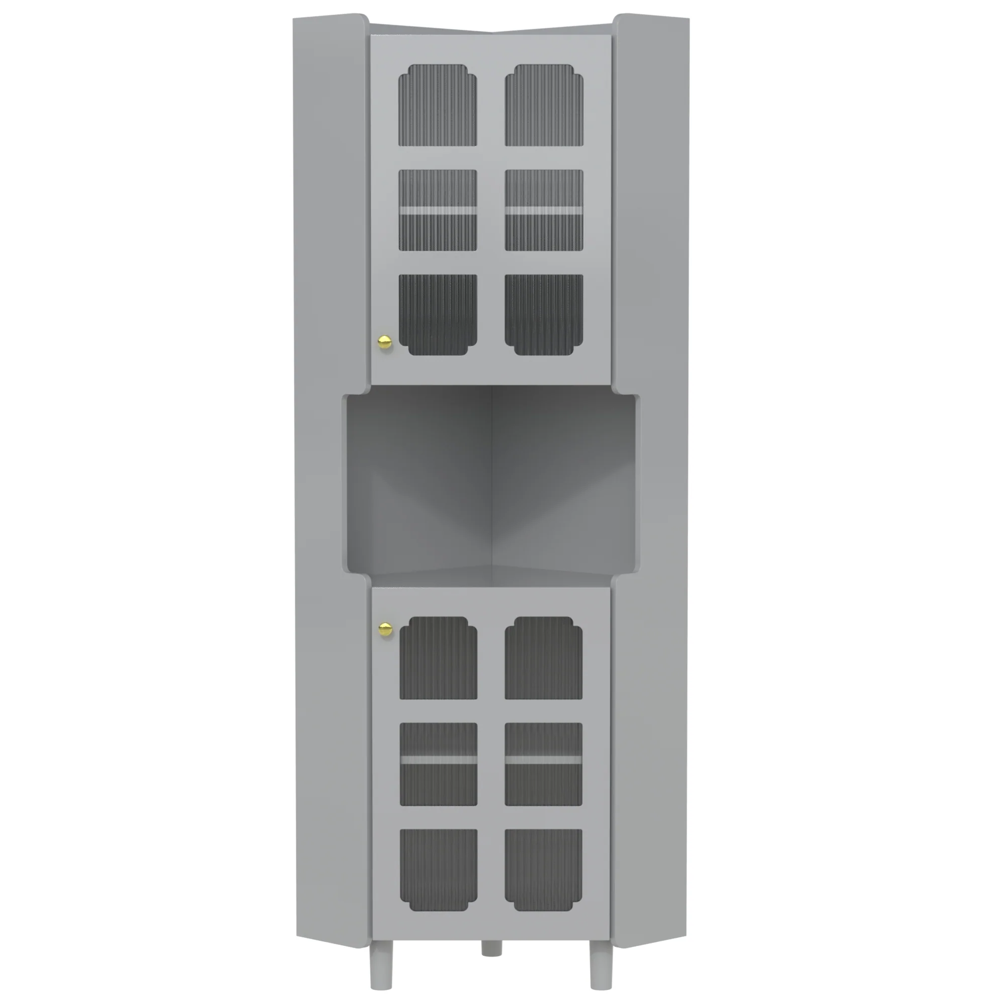 Corner Cabinet Multifunctional Storage LED Lacquer - Grey - Image 4