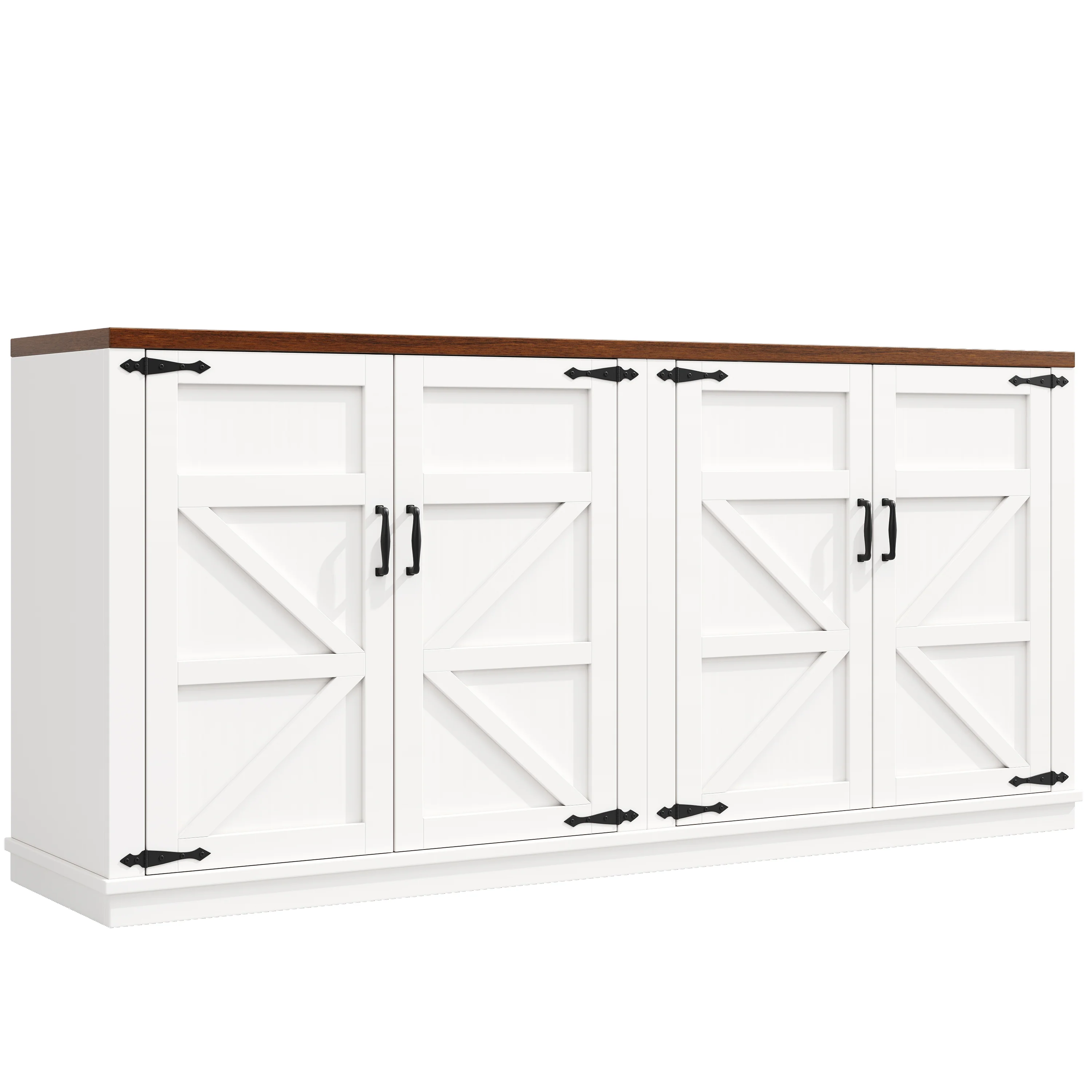 Country Sideboard 4 Doors 160x40x85cm Adjustable Shelves - White - Image 10