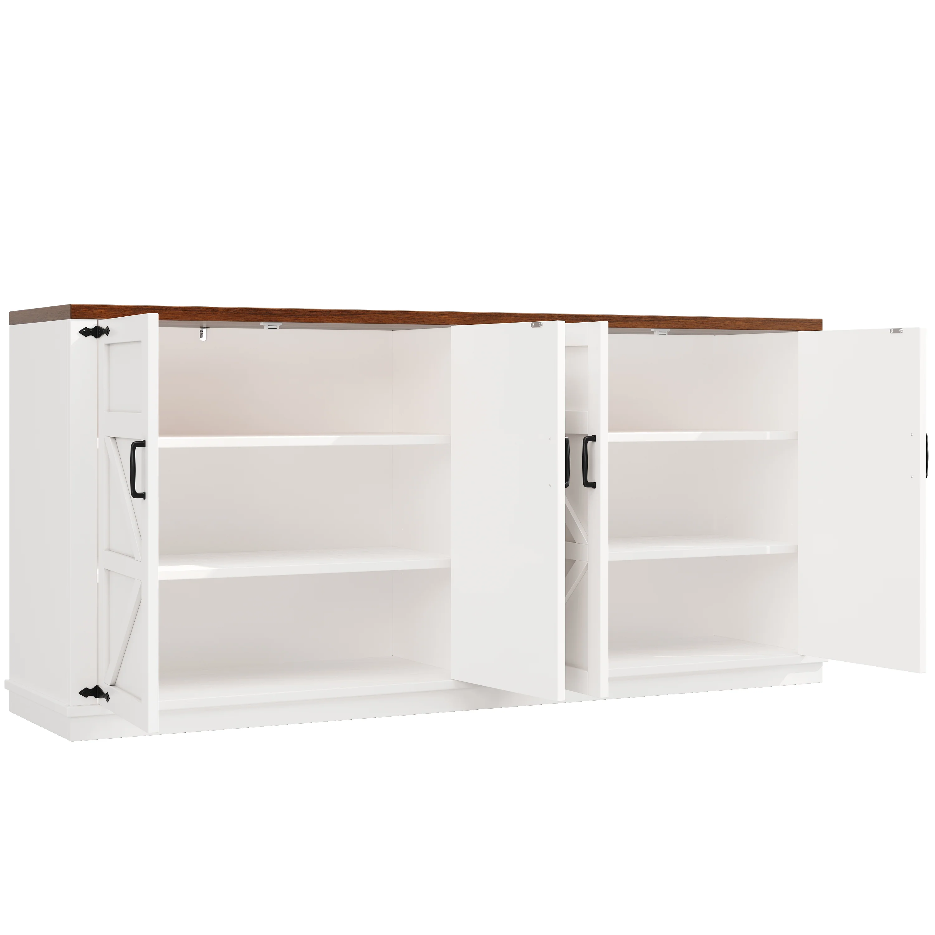 Country Sideboard 4 Doors 160x40x85cm Adjustable Shelves - White - Image 8
