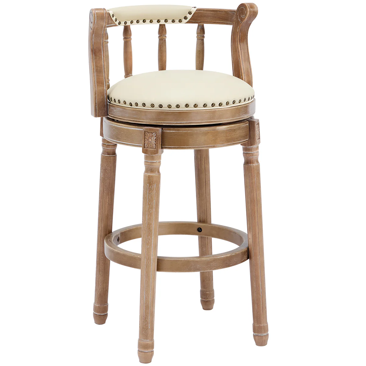 Cow Top Leather Bar Stools 360° Swivel with Backs, Bar/Counter Height - Wooden - Image 2