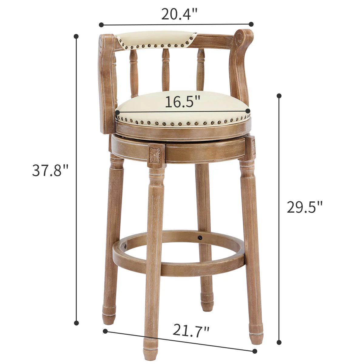 Cow Top Leather Bar Stools 360° Swivel with Backs, Bar/Counter Height - Wooden - Image 8