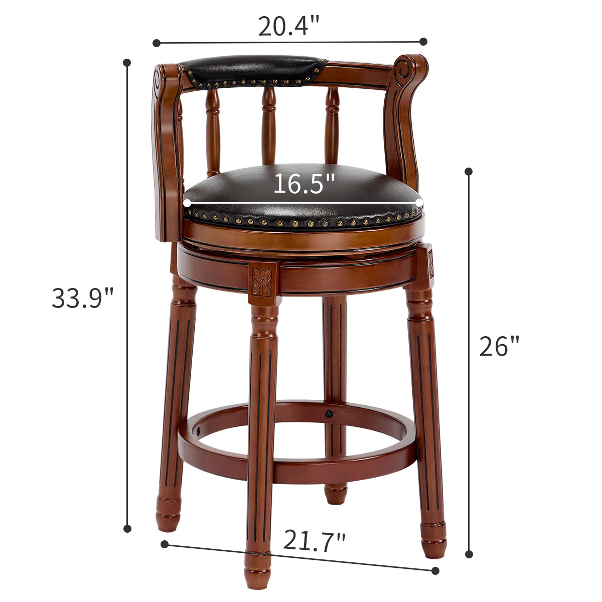 Cow Top Leather Bar Stools 360° Swivel with Backs Bar/Counter Height - Wooden/Leather - Image 5