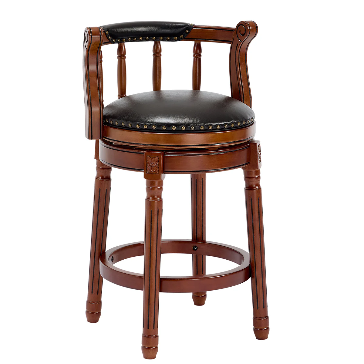 Cow Top Leather Bar Stools 360° Swivel with Backs Bar/Counter Height - Wooden/Leather - Image 8