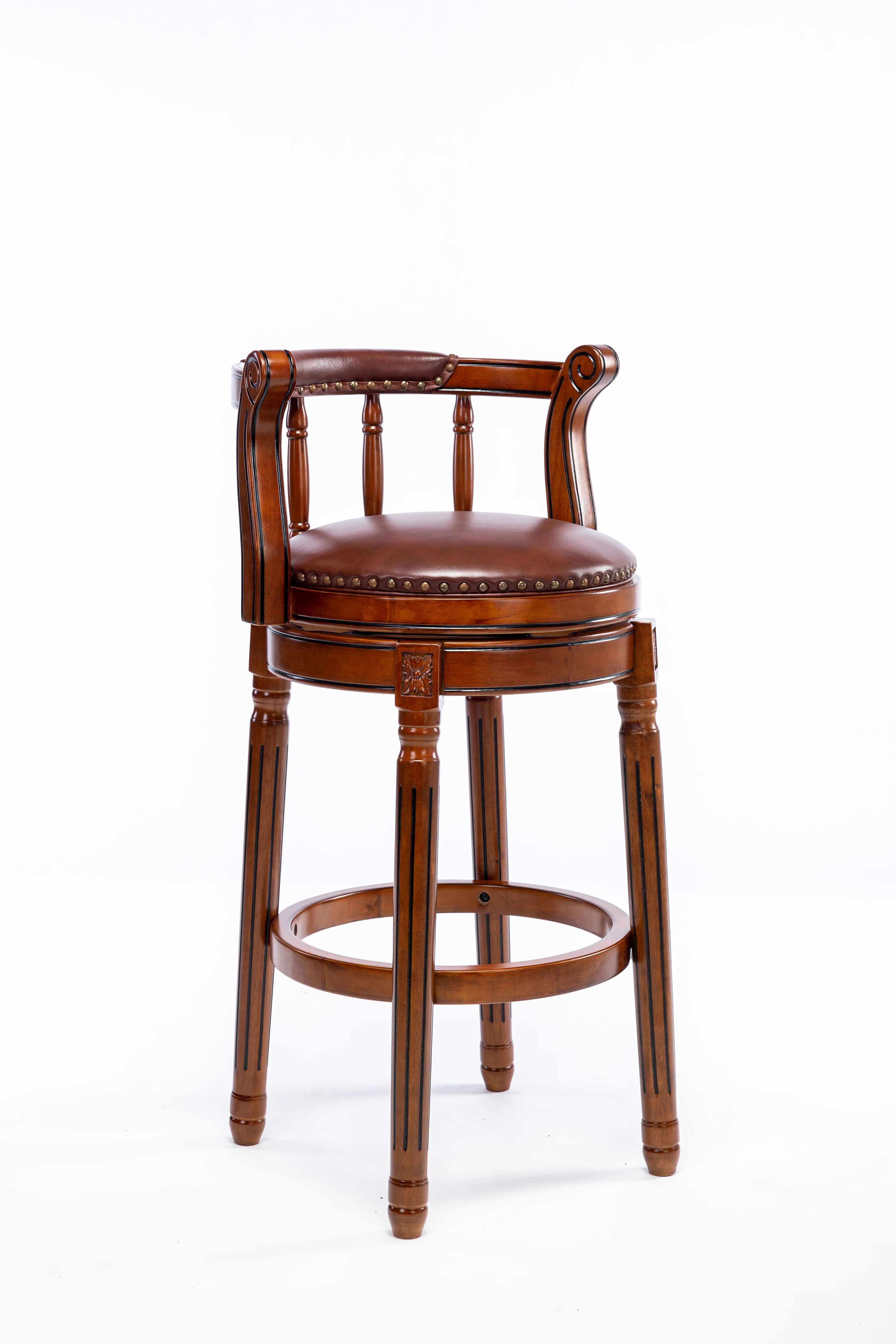 Cow Top Leather Wooden Bar Stools, 360° Swivel with Backs - Image 10