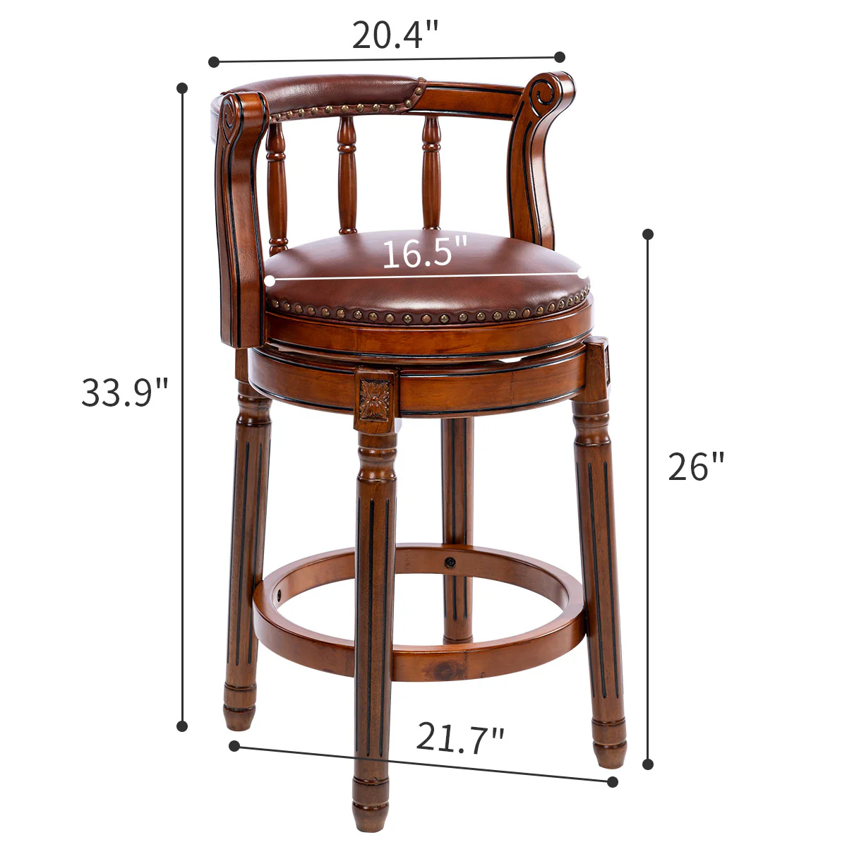 Cow Top Leather Wooden Bar Stools, 360° Swivel with Backs - Image 9