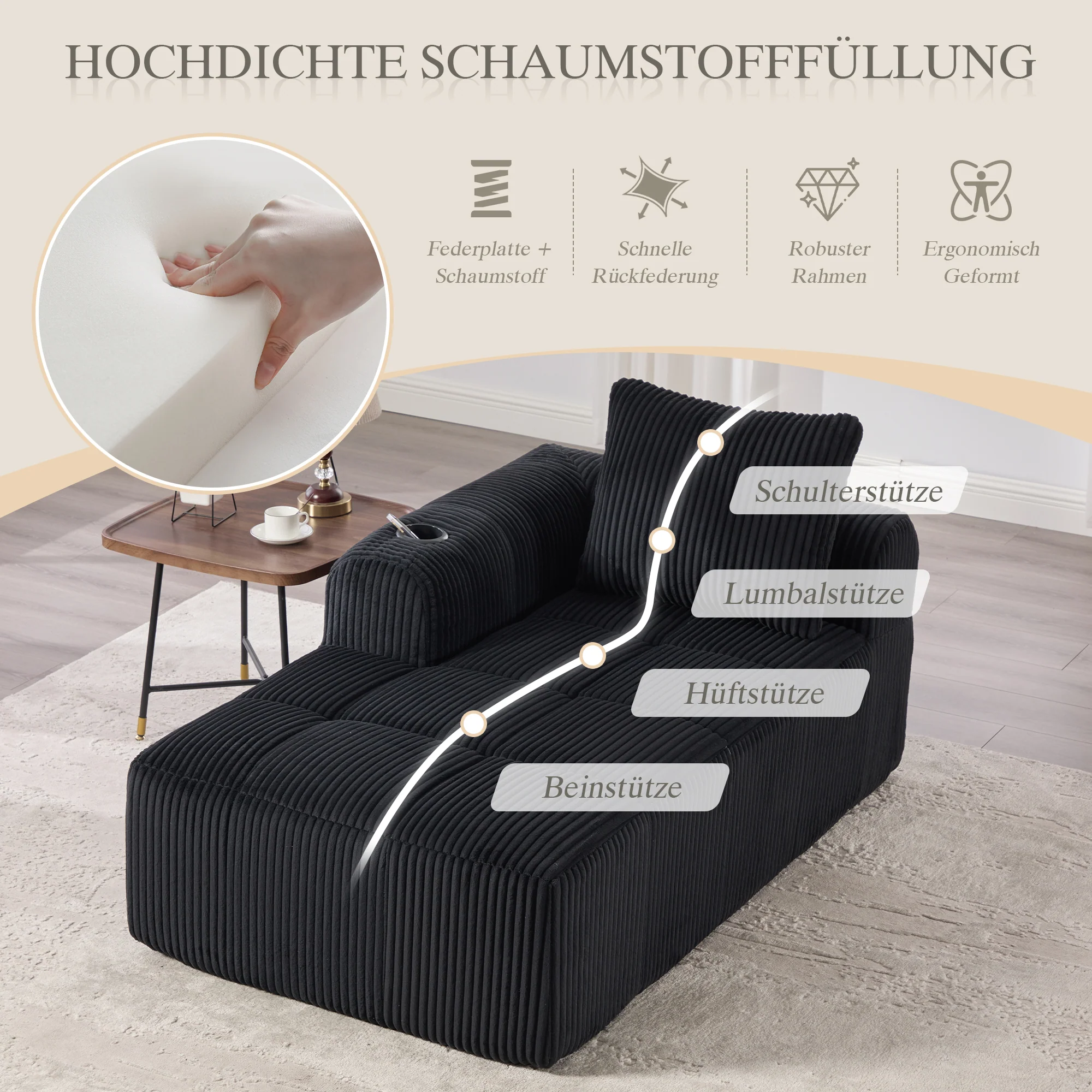 Cozy Recliner Sofa, No Assembly, Side Pocket, Drink Holder - Corduroy - Image 4