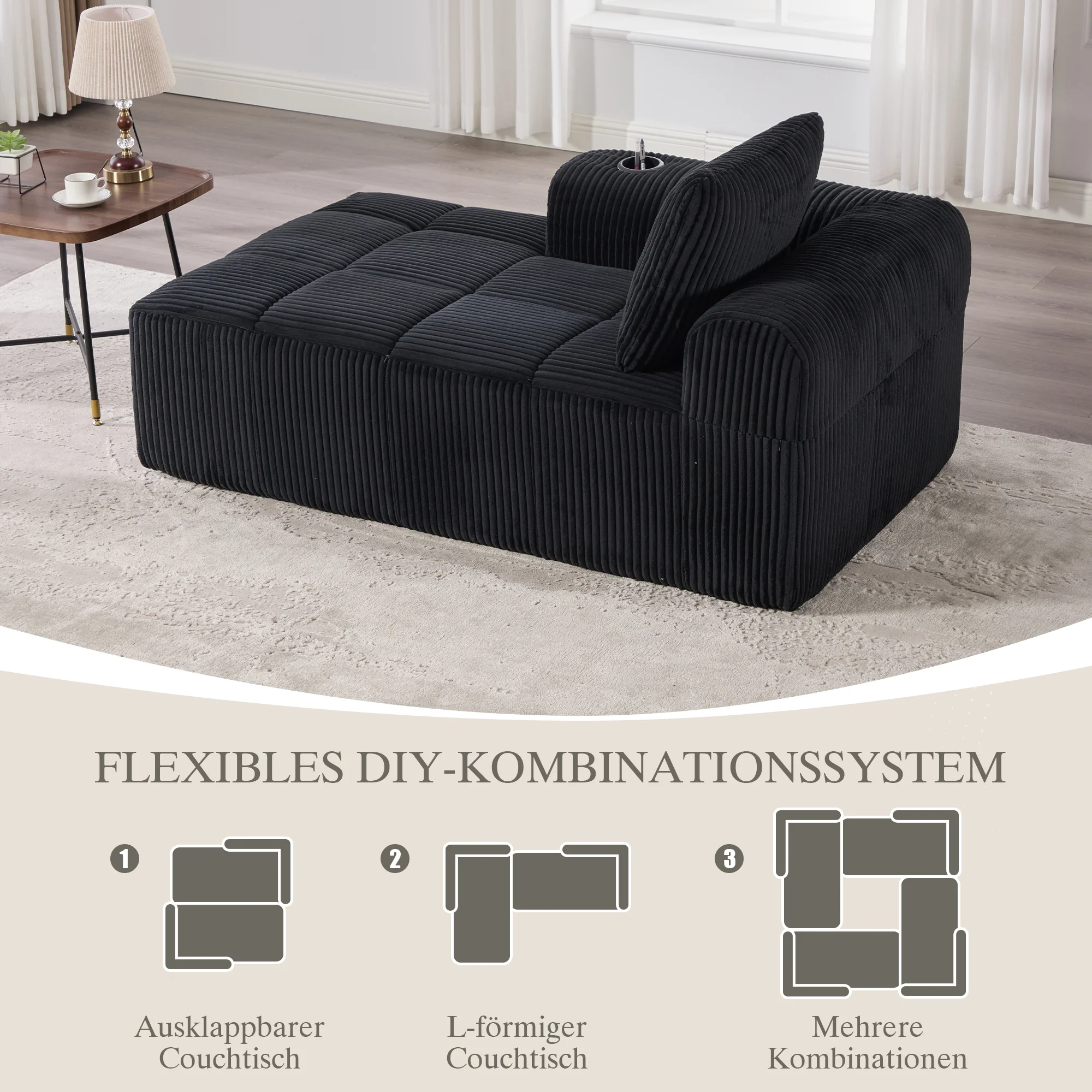 Cozy Recliner Sofa, No Assembly, Side Pocket, Drink Holder - Corduroy - Image 7
