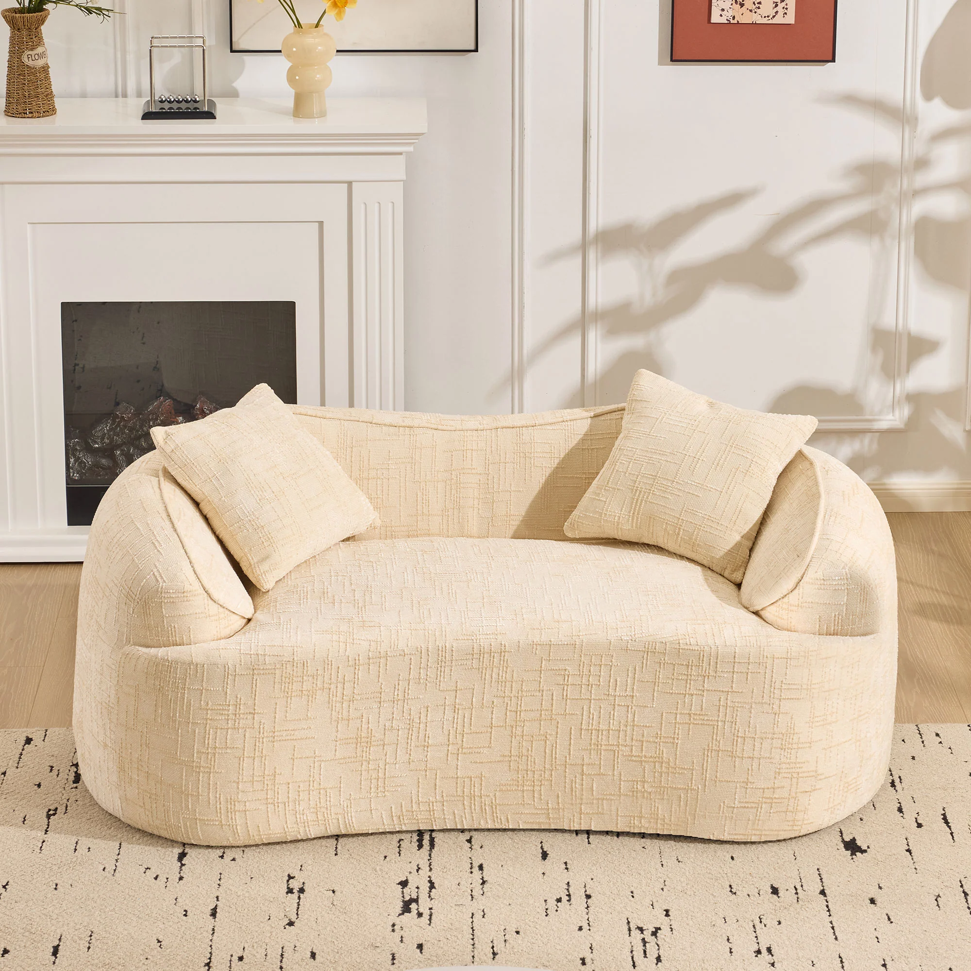 Curved Compression Sofa 2-Seater Armrests & Cushions - Beige - Image 2