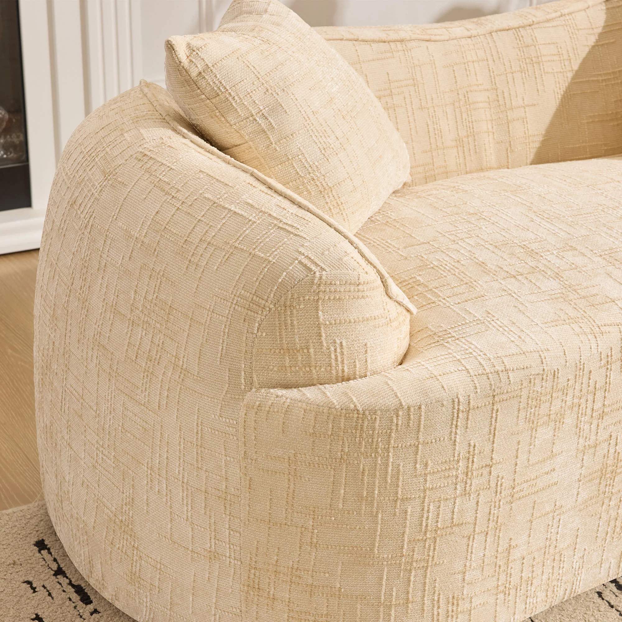 Curved Compression Sofa 2-Seater Armrests & Cushions - Beige - Image 6
