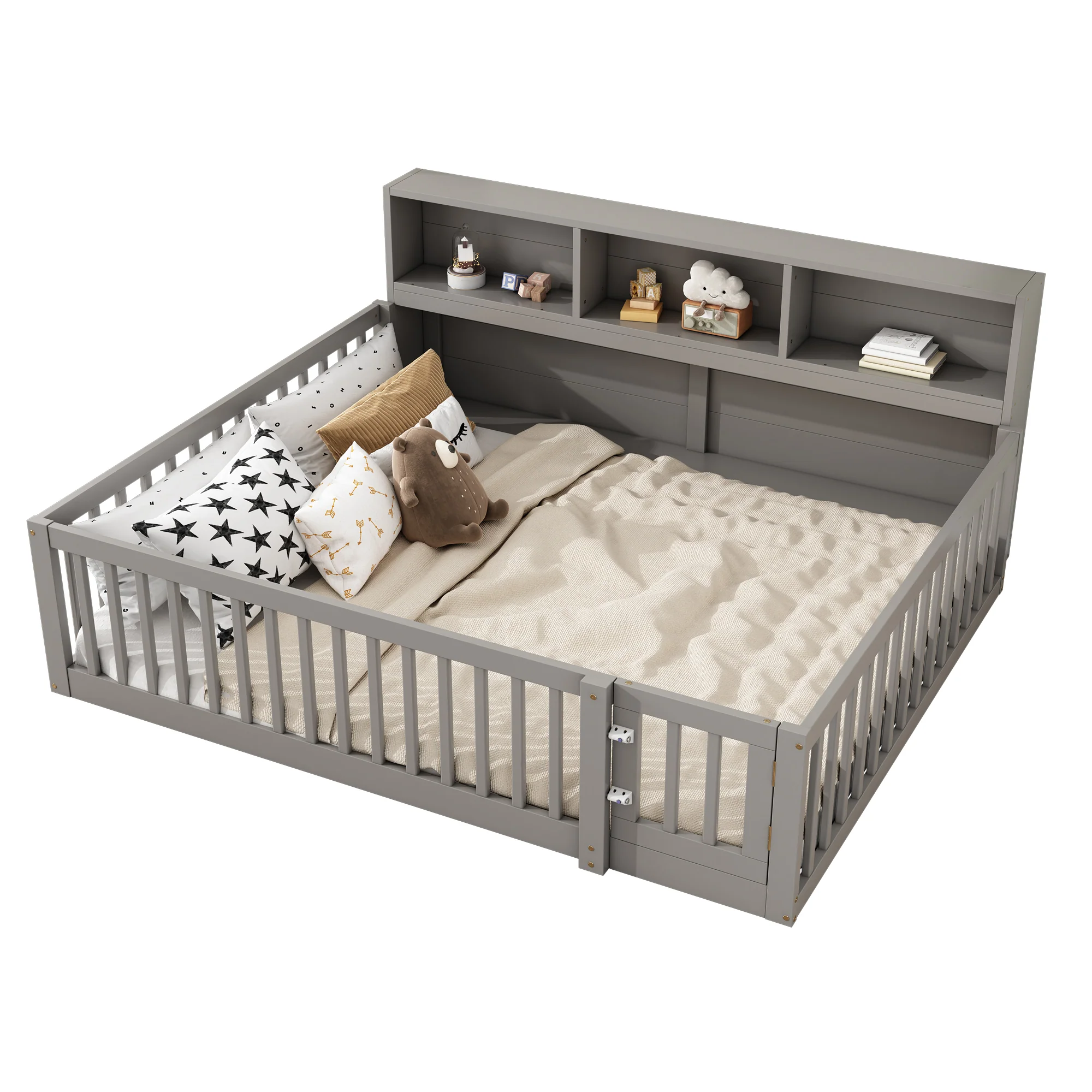 Daybed Sofa Bed 140x200cm with Bedside Storage Railing, Grey Pine Wood - Image 7