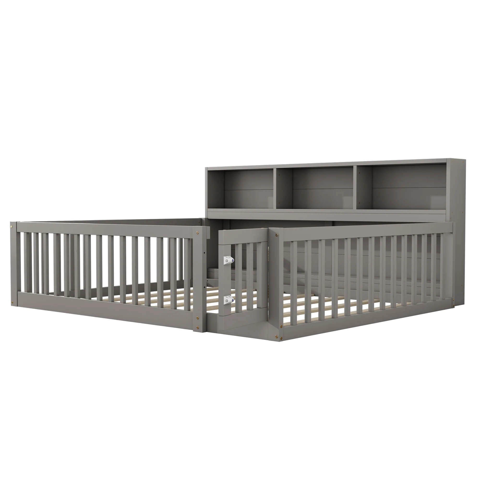 Daybed Sofa Bed 140x200cm with Bedside Storage Railing, Grey Pine Wood - Image 9