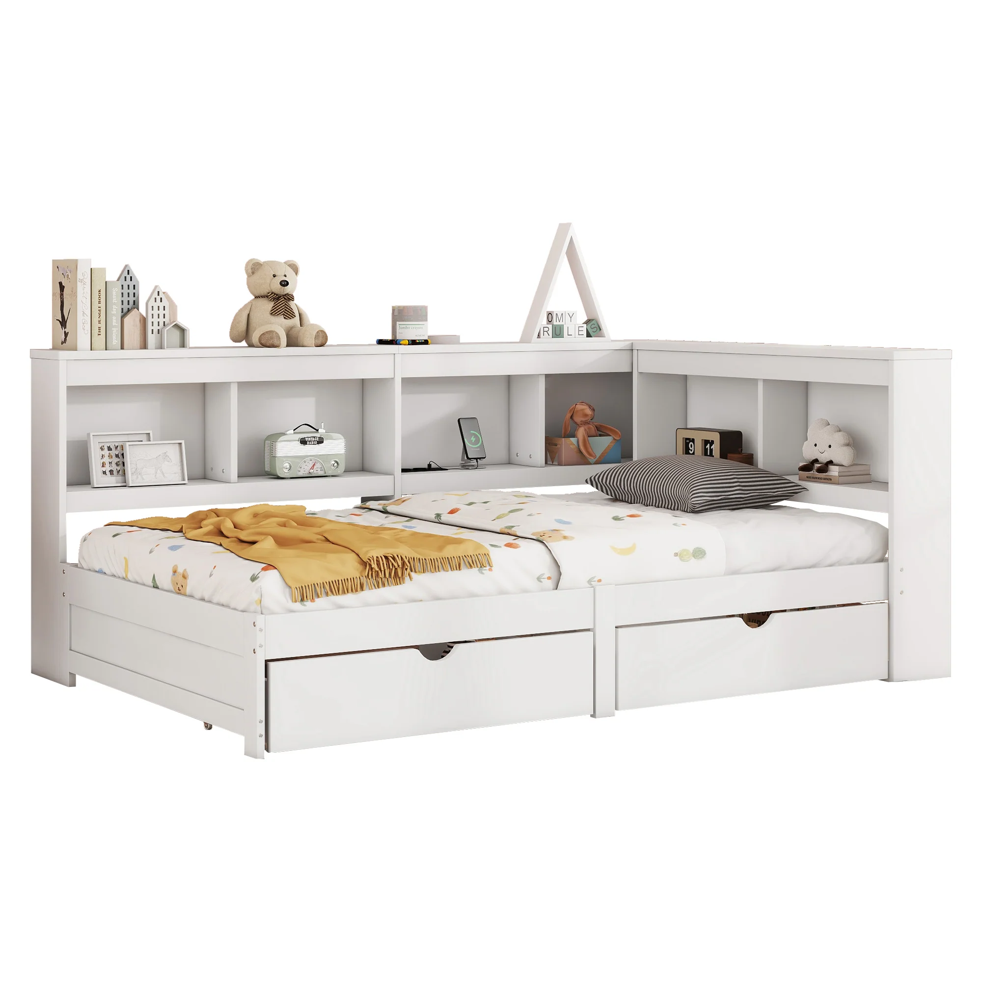 Daybed Sofa Bed 90x200cm 2 Drawers Power Outlet USB - White Chipboard - Image 6