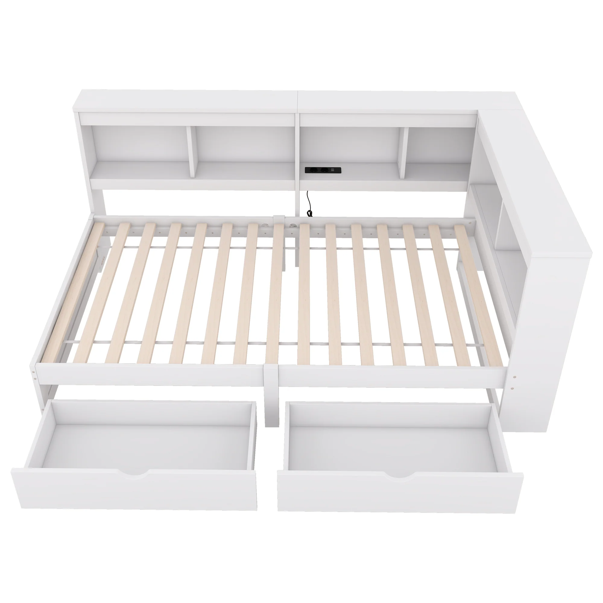 Daybed Sofa Bed 90x200cm 2 Drawers Power Outlet USB - White Chipboard - Image 8