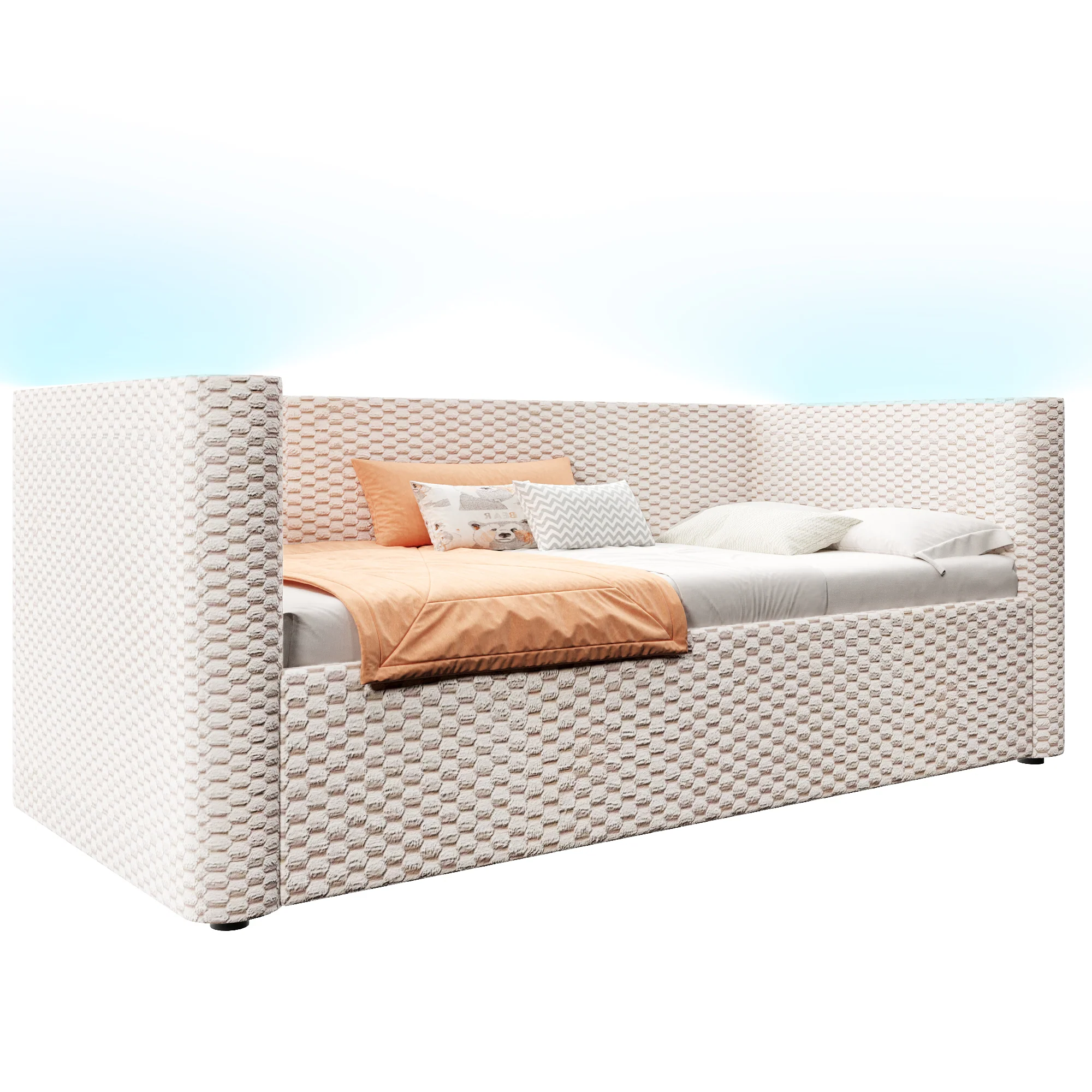 Daybed Sofa Bed 90x200cm Hydraulic Storage LED Lighting Velvet Beige - Image 9