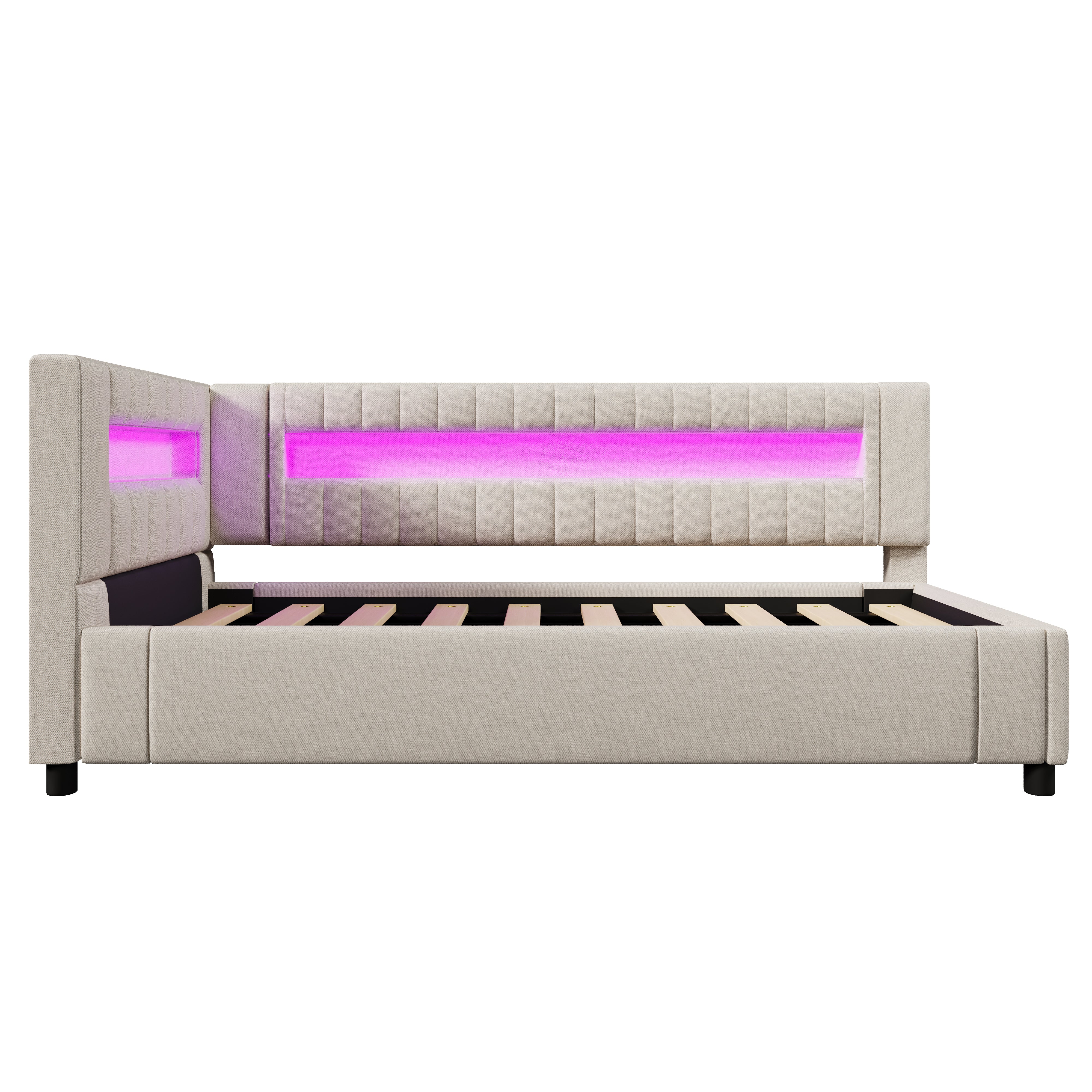 Daybed Sofa Bed 90x200cm Hydraulic Storage LED USB/Type-C - Linen Beige - Image 10