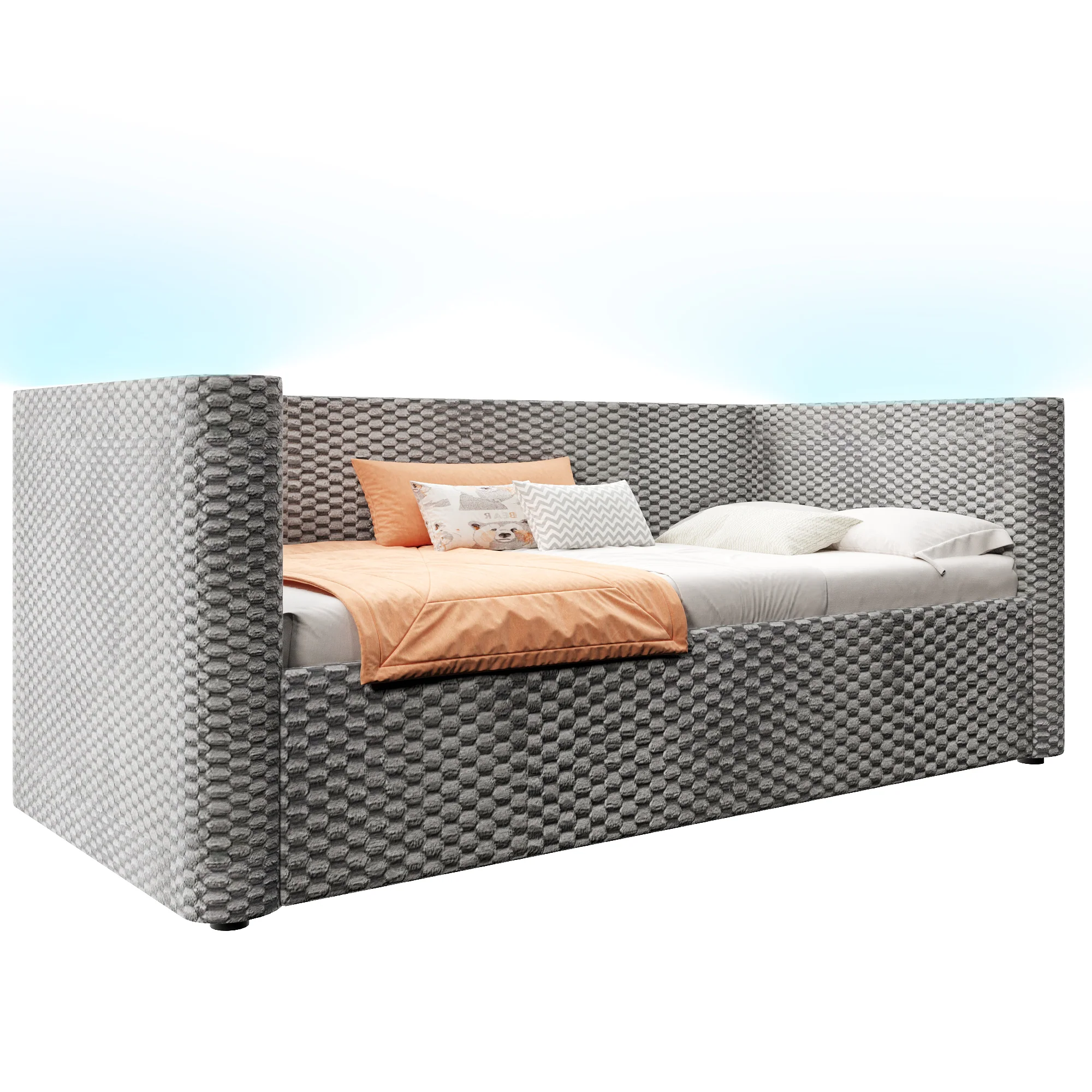 Daybed Sofa Bed 90x200cm LED Light Hydraulic Storage Velvet Grey - Image 9