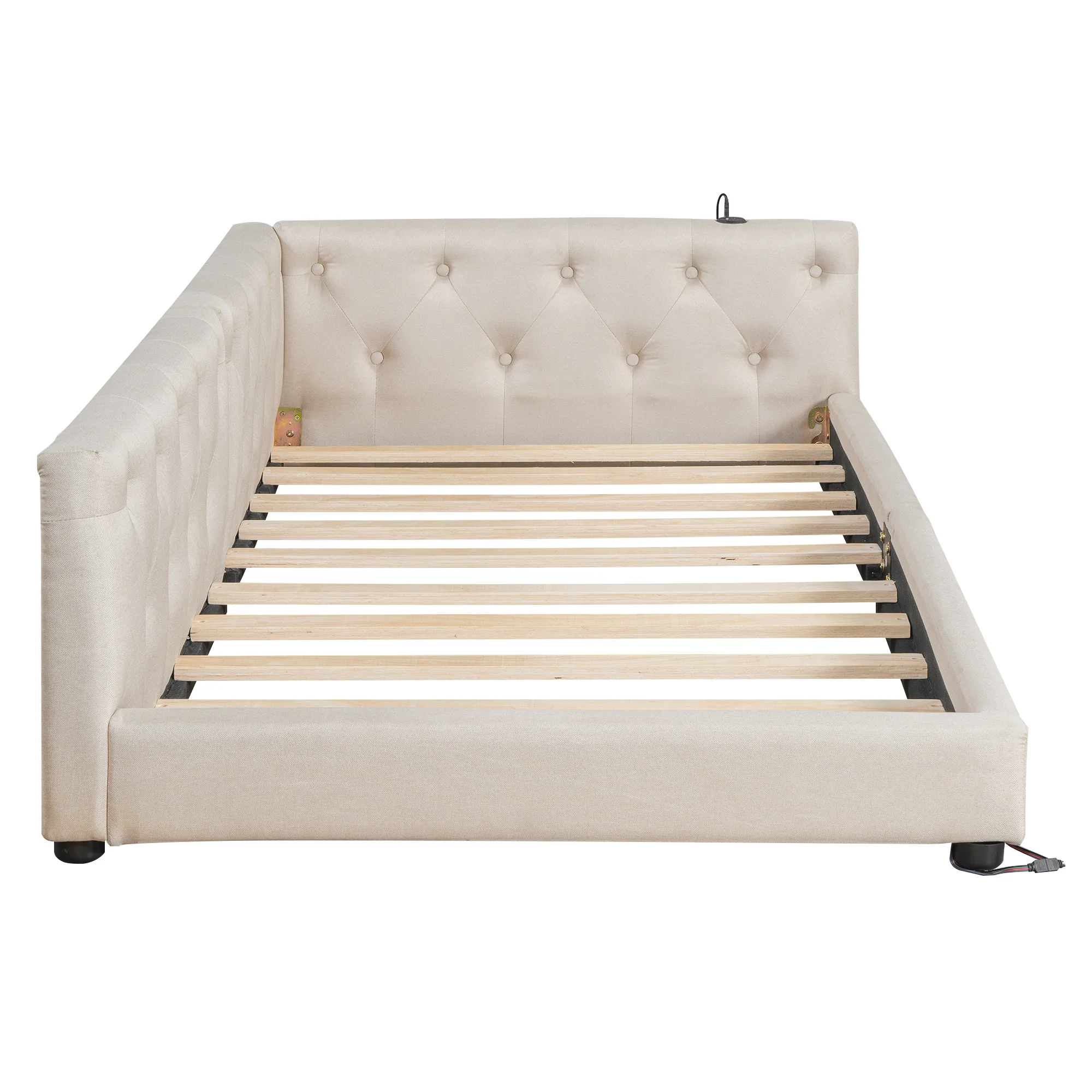 Daybed Sofa Bed 90x200cm LED Light USB/Type-C Button Tufting - Linen Beige - Image 10