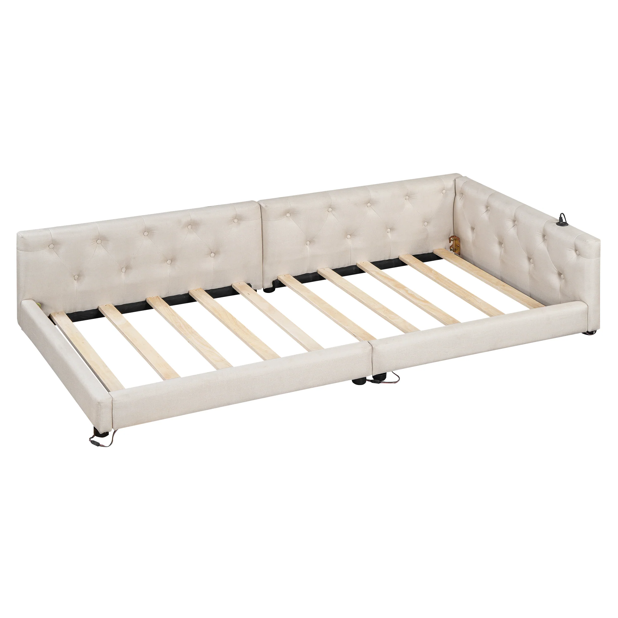 Daybed Sofa Bed 90x200cm LED Light USB/Type-C Button Tufting - Linen Beige - Image 8