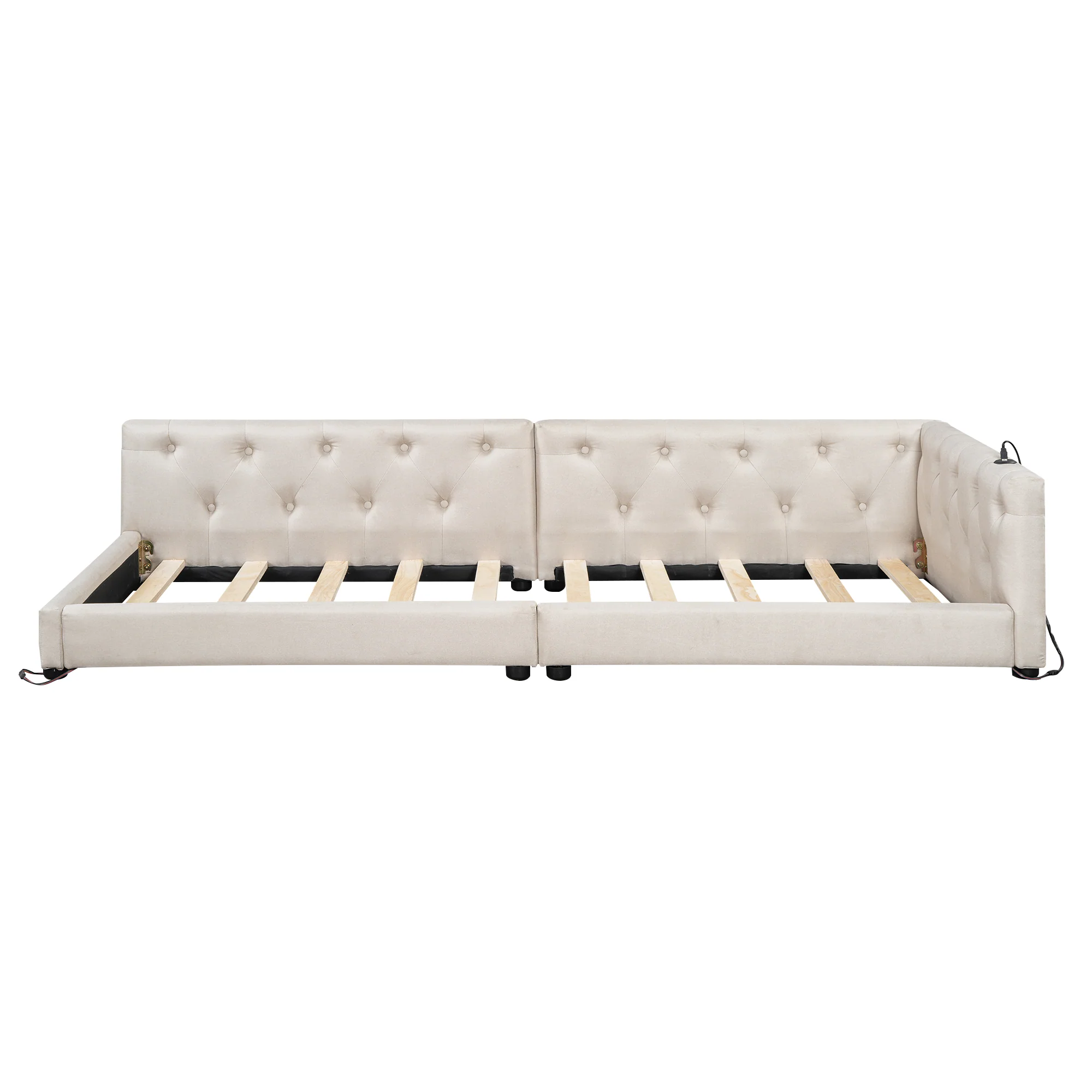 Daybed Sofa Bed 90x200cm LED Light USB/Type-C Button Tufting - Linen Beige - Image 9