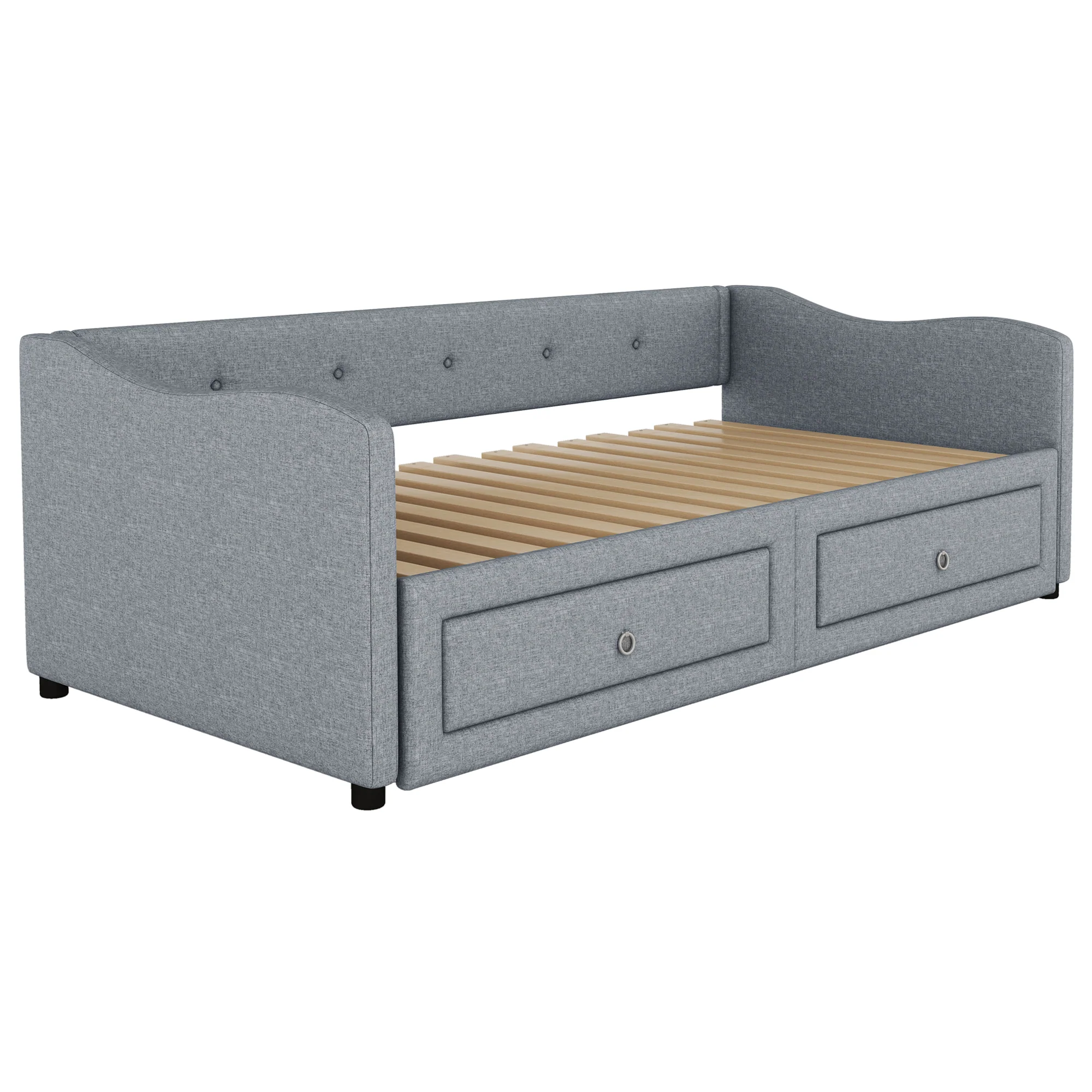 Daybed Sofa Bed 90x200cm Pull-out Bed 2 Drawers - Linen Grey - Image 10